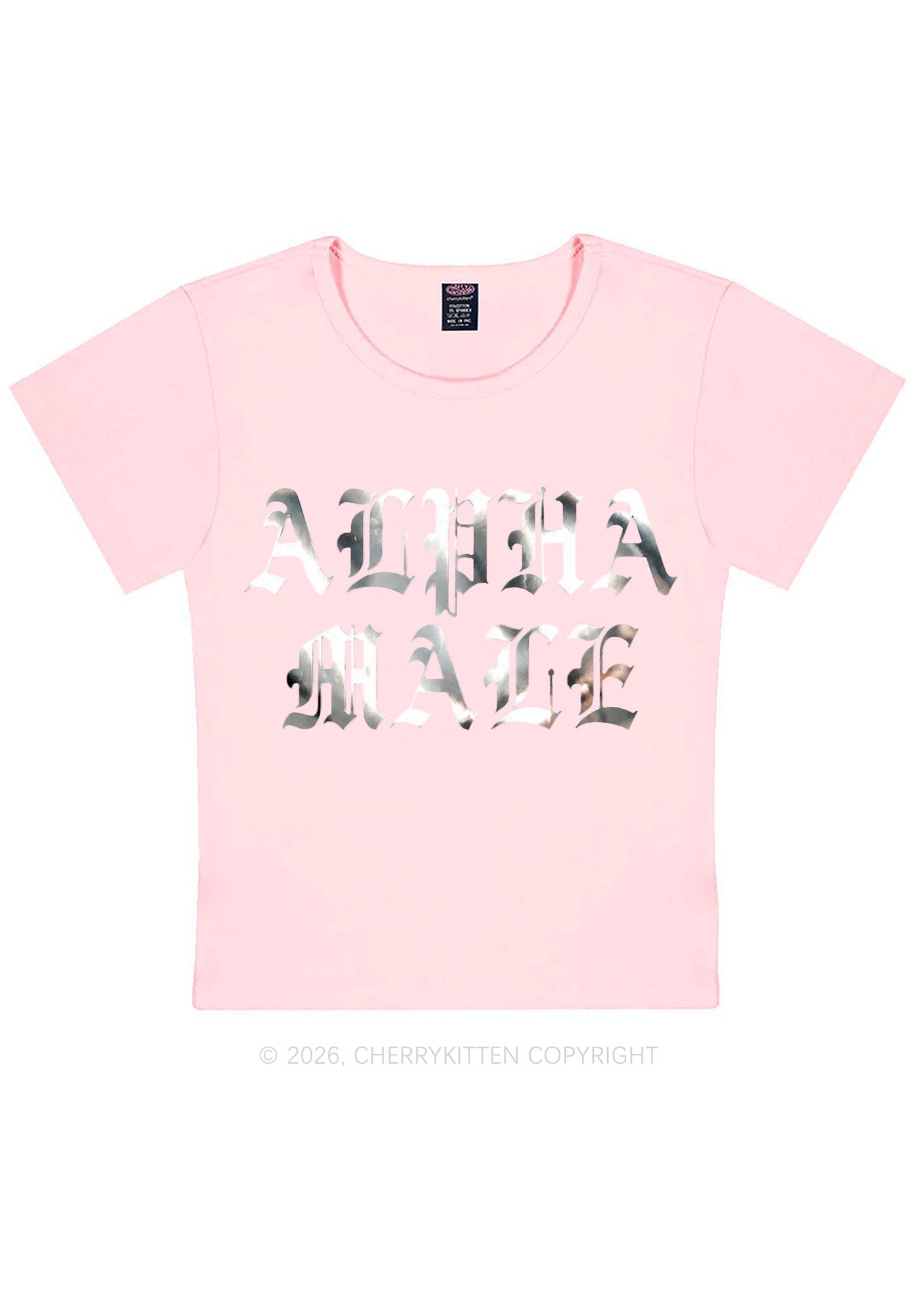 Alpha Male Silver Foil Printed Y2K Baby Tee Cherrykitten