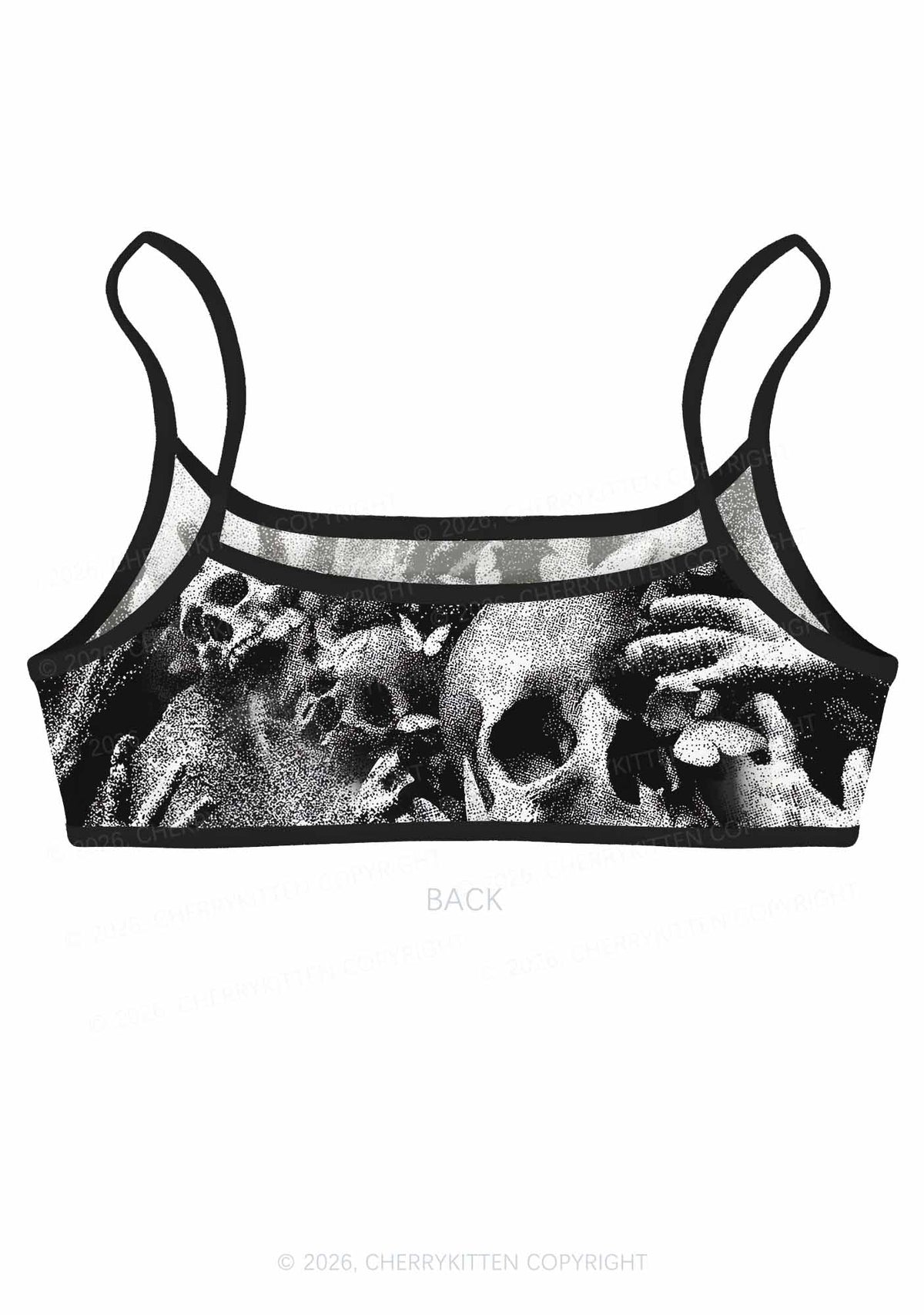 Halloween Gothic Skull Y2K Print Super Crop Cami Cherrykitten