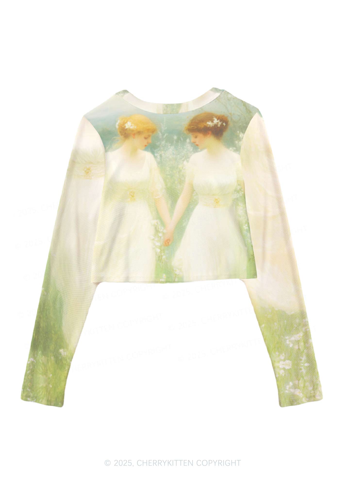 Lesbian Fairy Pride Y2K Mesh Long Sleeve Crop Top Cherrykitten