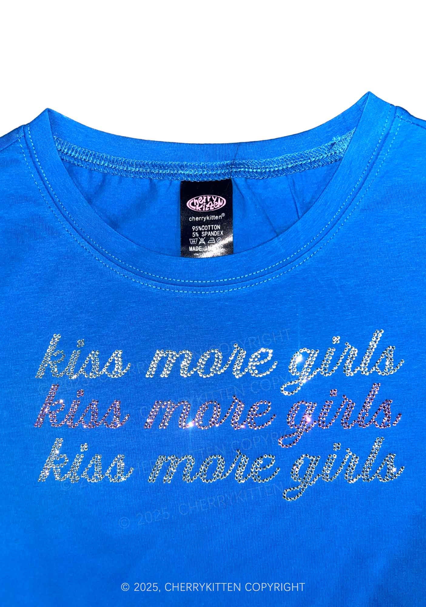 Rhinestone Kiss More Girls Pride Y2K Baby Tee Cherrykitten