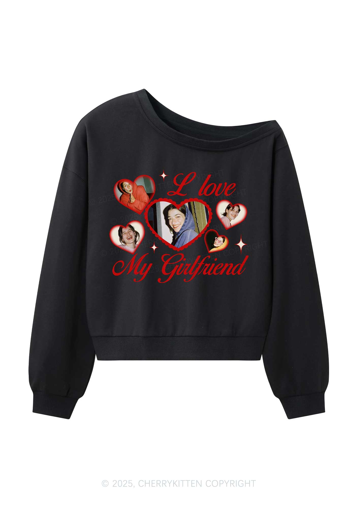Custom Boyfriend Photos Y2K Off Shoulder Sweatshirts Cherrykitten