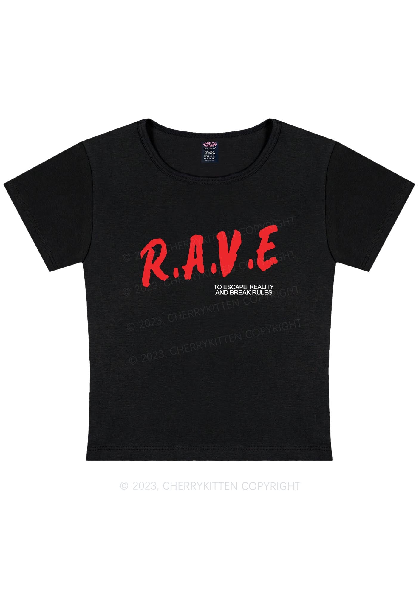 Curvy Rave To Escape Reality Y2K Baby Tee Cherrykitten
