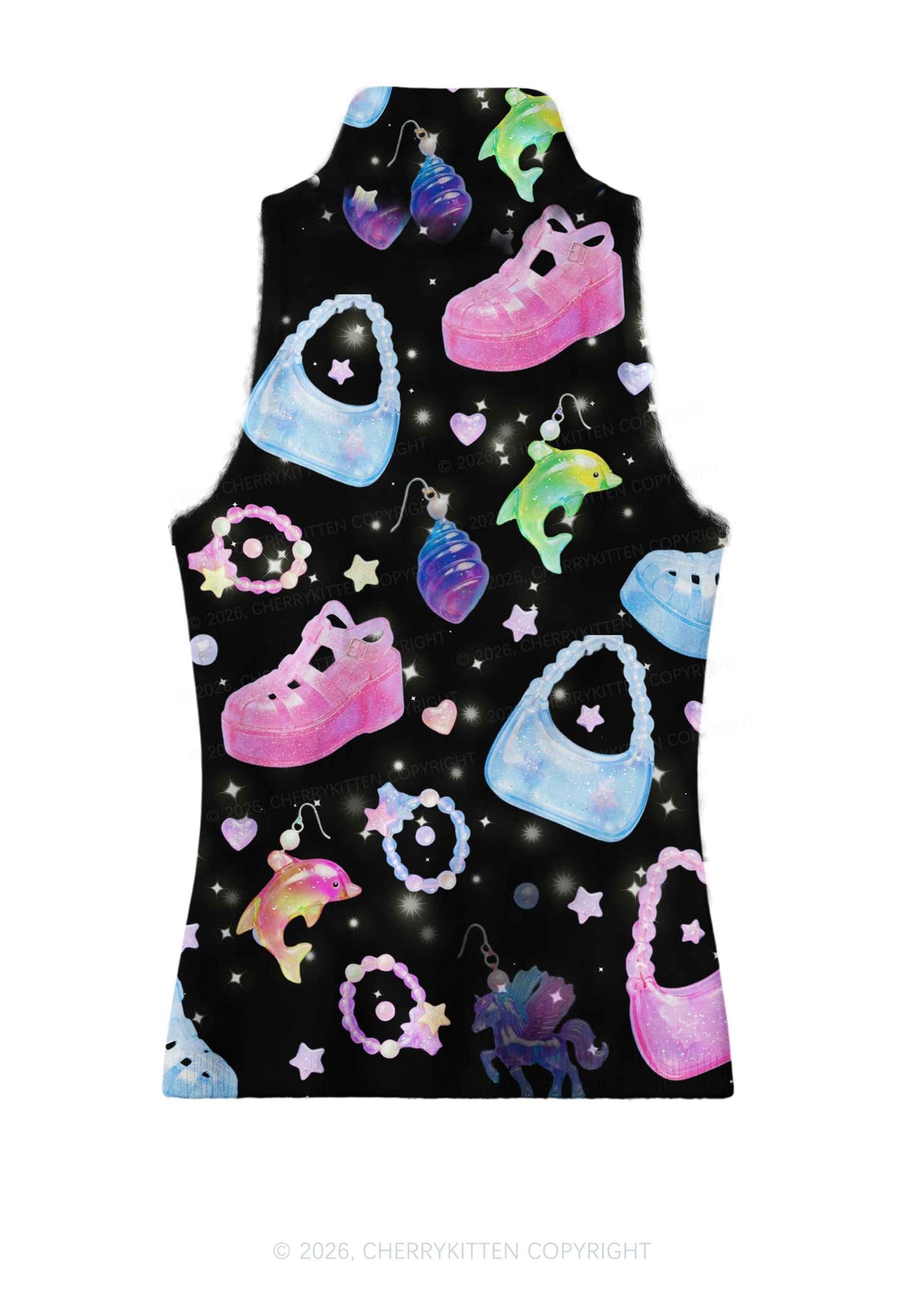 Black Jelly Charms Y2K Knit Turtleneck Tank Top Cherrykitten