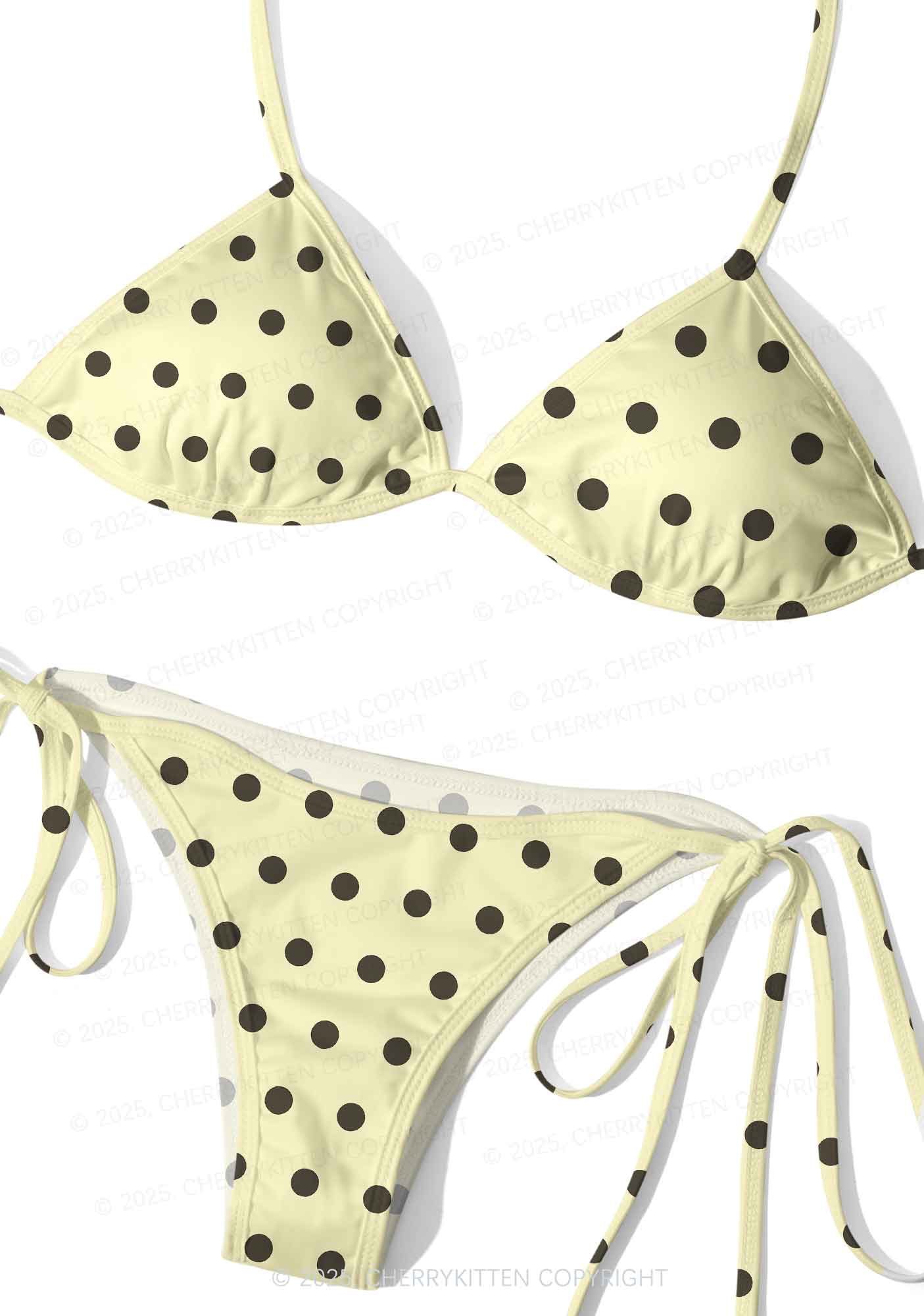 Yellow And Black Dots Y2K Print Bikini Set Cherrykitten