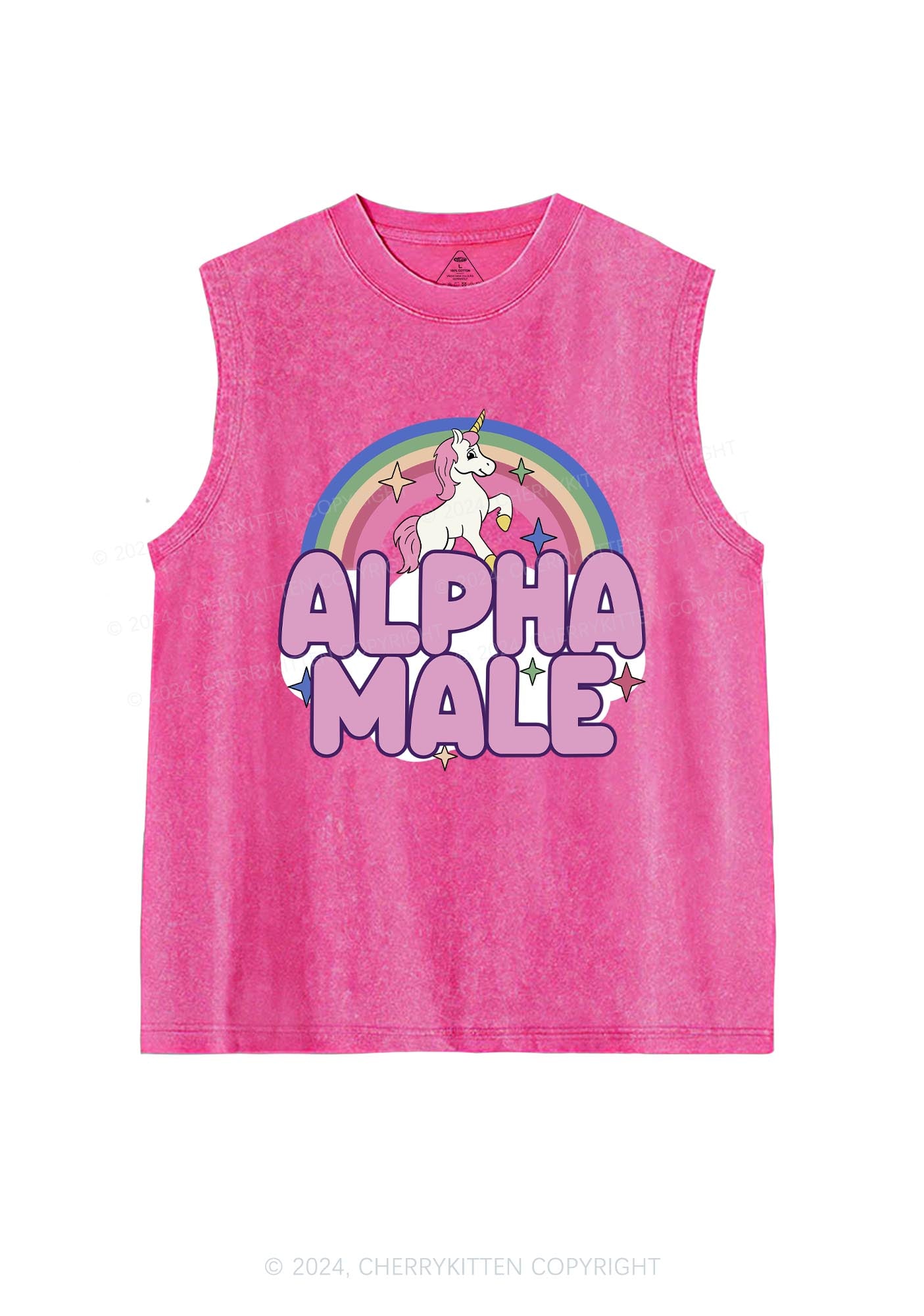 Rainbow Unicorn Alpha Male Y2K Washed Tank Cherrykitten