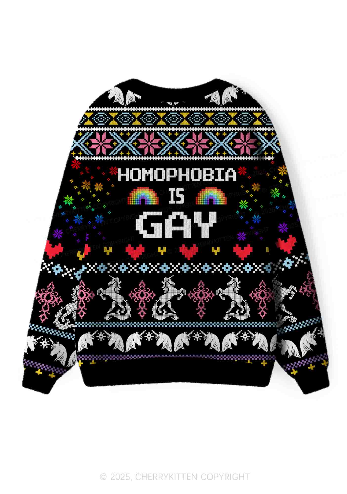 Homophobia Is Gay Pride Y2K Christmas Cardigan Knit Sweatshirt Cherrykitten