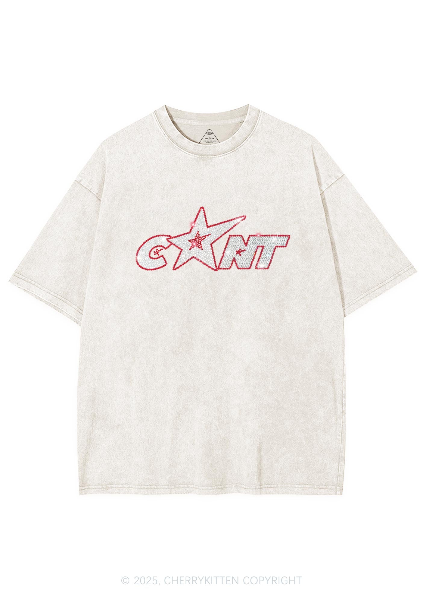 Rhinestone Star Cxxt Y2K Shirts Washed Tee Cherrykitten
