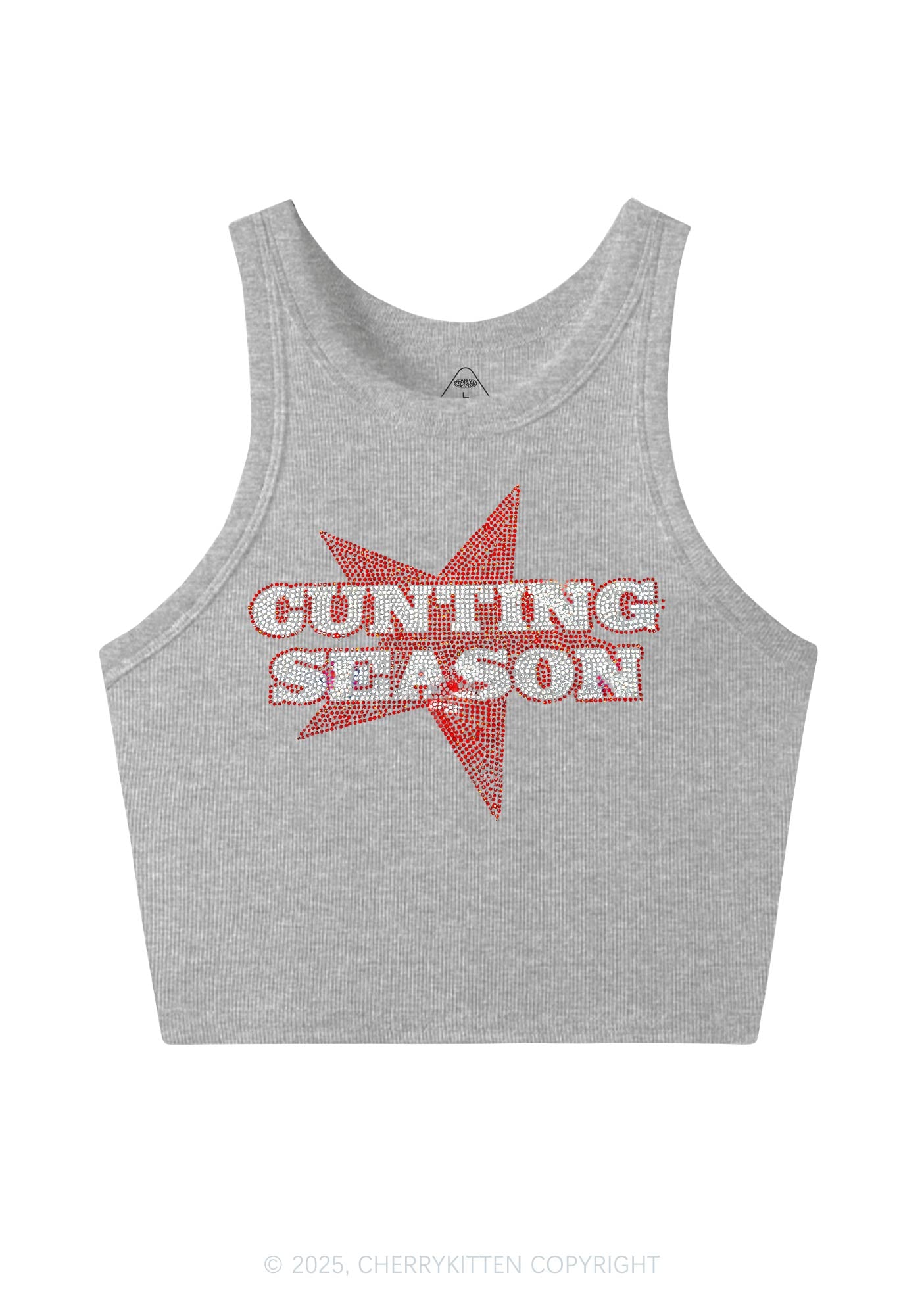 Rhinestone Cunting Season Y2K Crop Tank Top Cherrykitten