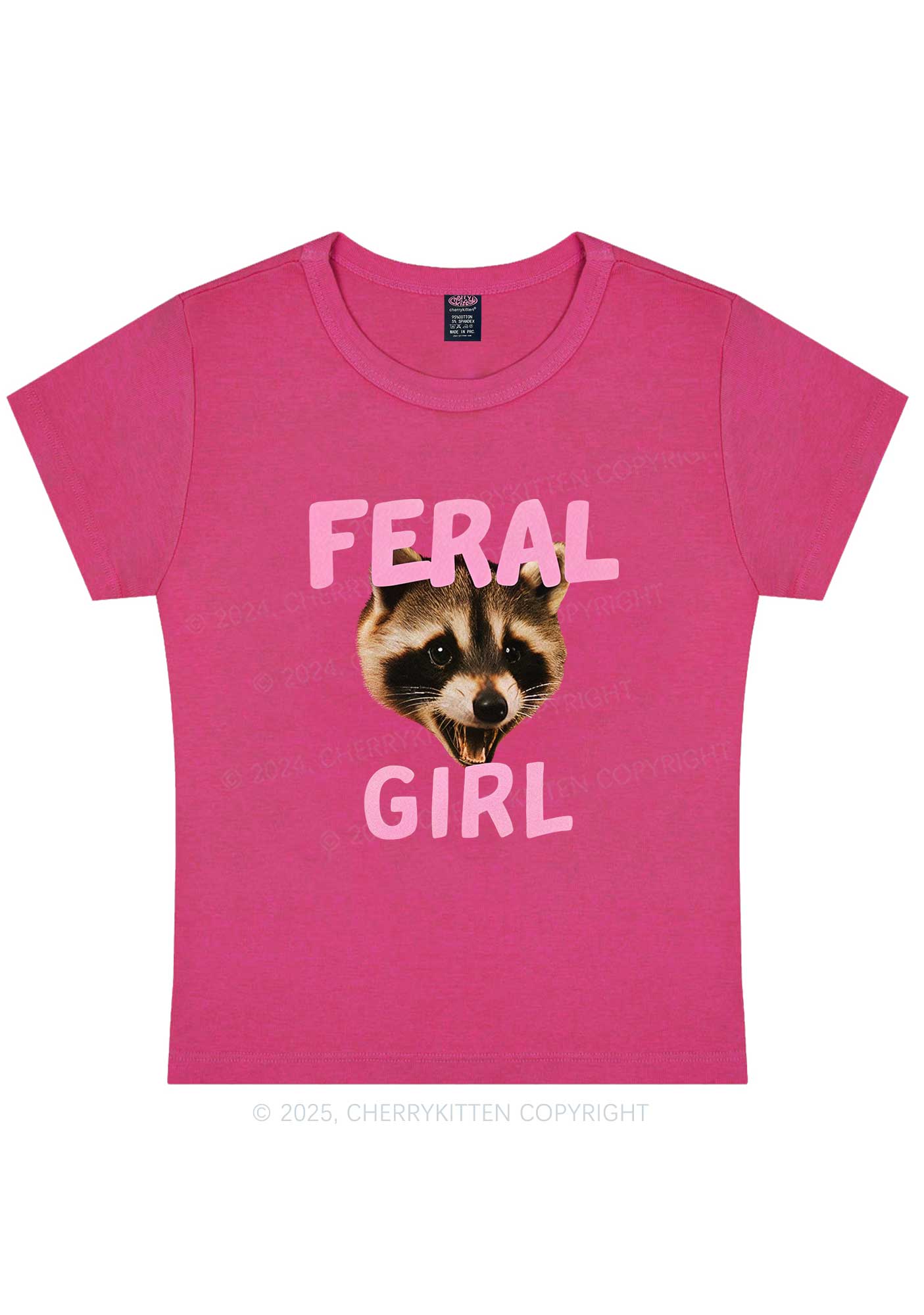 Feral Girl Raccoon Y2K Baby Tee Cherrykitten