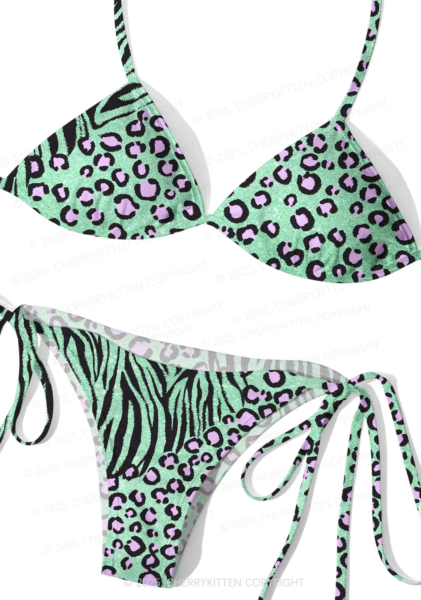 Green Zebra Pink Leopard Y2K Print Bikini Set Cherrykitten