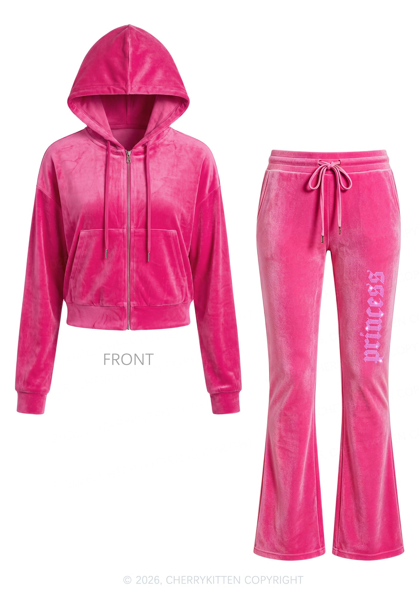 Rhinestone Princess Y2K Velvet Tracksuit Set Cherrykitten