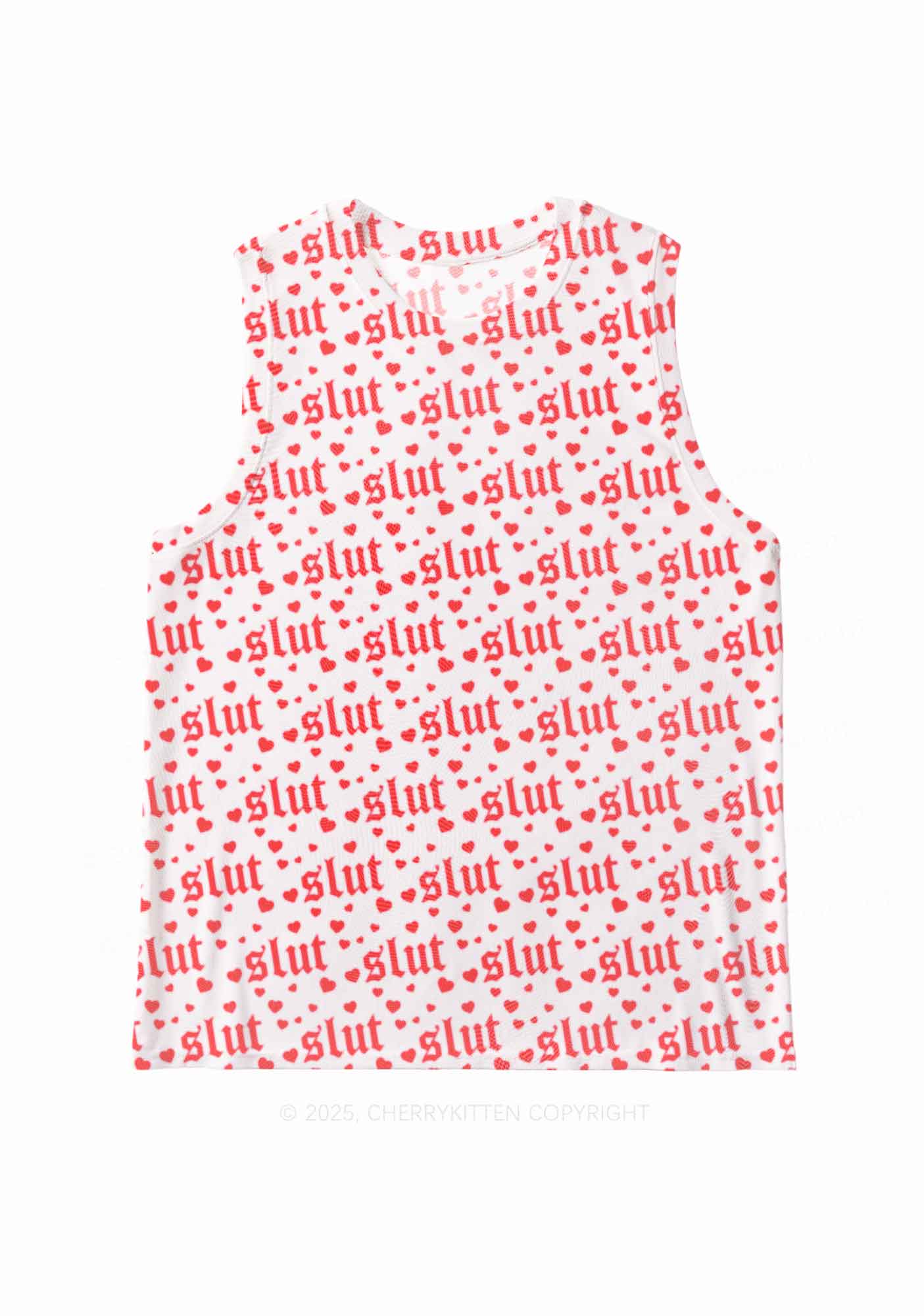 Slxt Red Heart Y2K Mesh Muscle Tank Cherrykitten