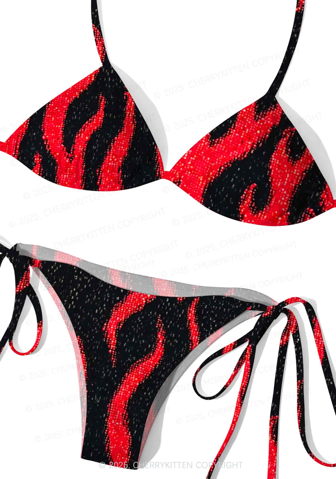 Red Flame Y2K Print Bikini Set Cherrykitten