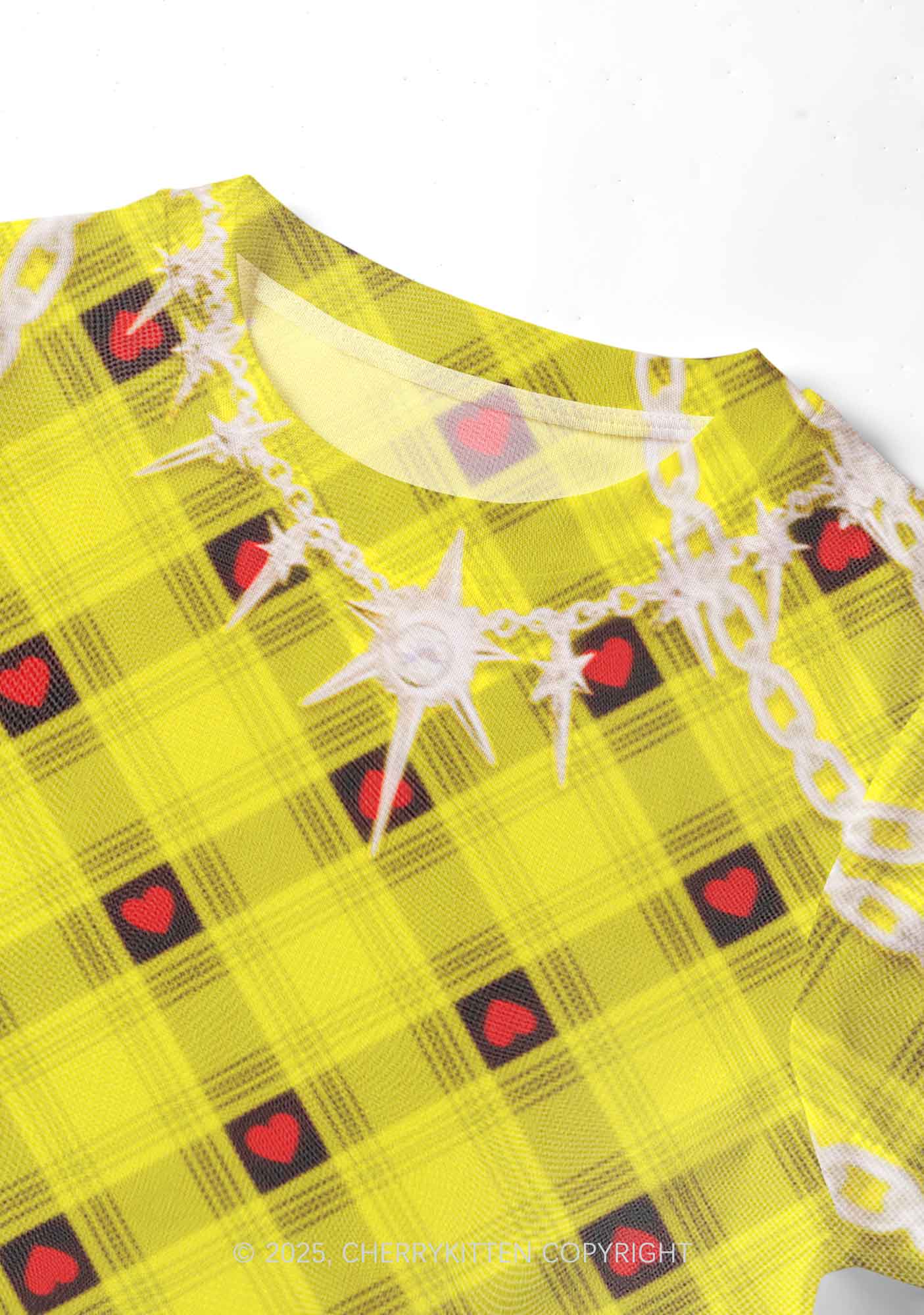Star Chain and Hearts Y2K Mesh Crop Top Cherrykitten