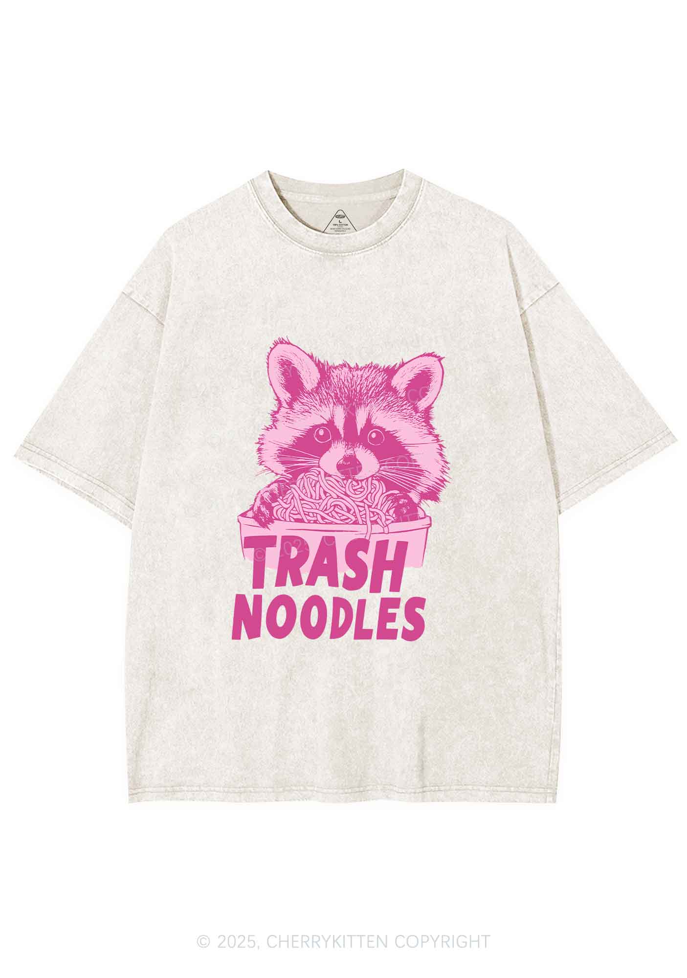 Raccoon Trash Noodles Y2K Shirts Washed Tee Cherrykitten