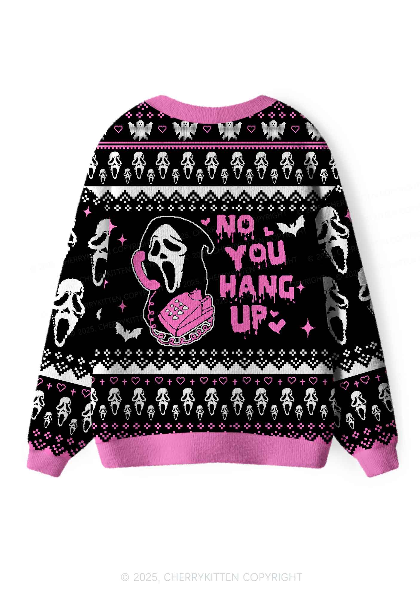 Halloween Pink No You Hang Up Y2K Christmas Cardigan Knit Sweatshirt Cherrykitten