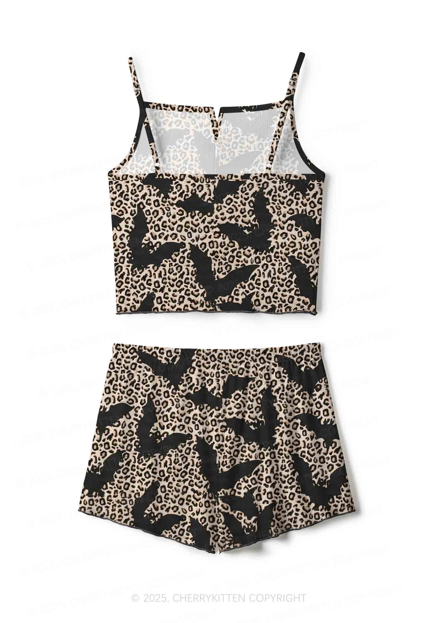 Bat Leopard Y2K Print Cami Shorts Pajama Set Cherrykitten
