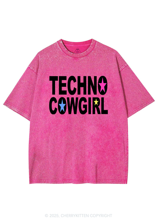 Techno Cowgirl Y2K Shirts Washed Tee Cherrykitten