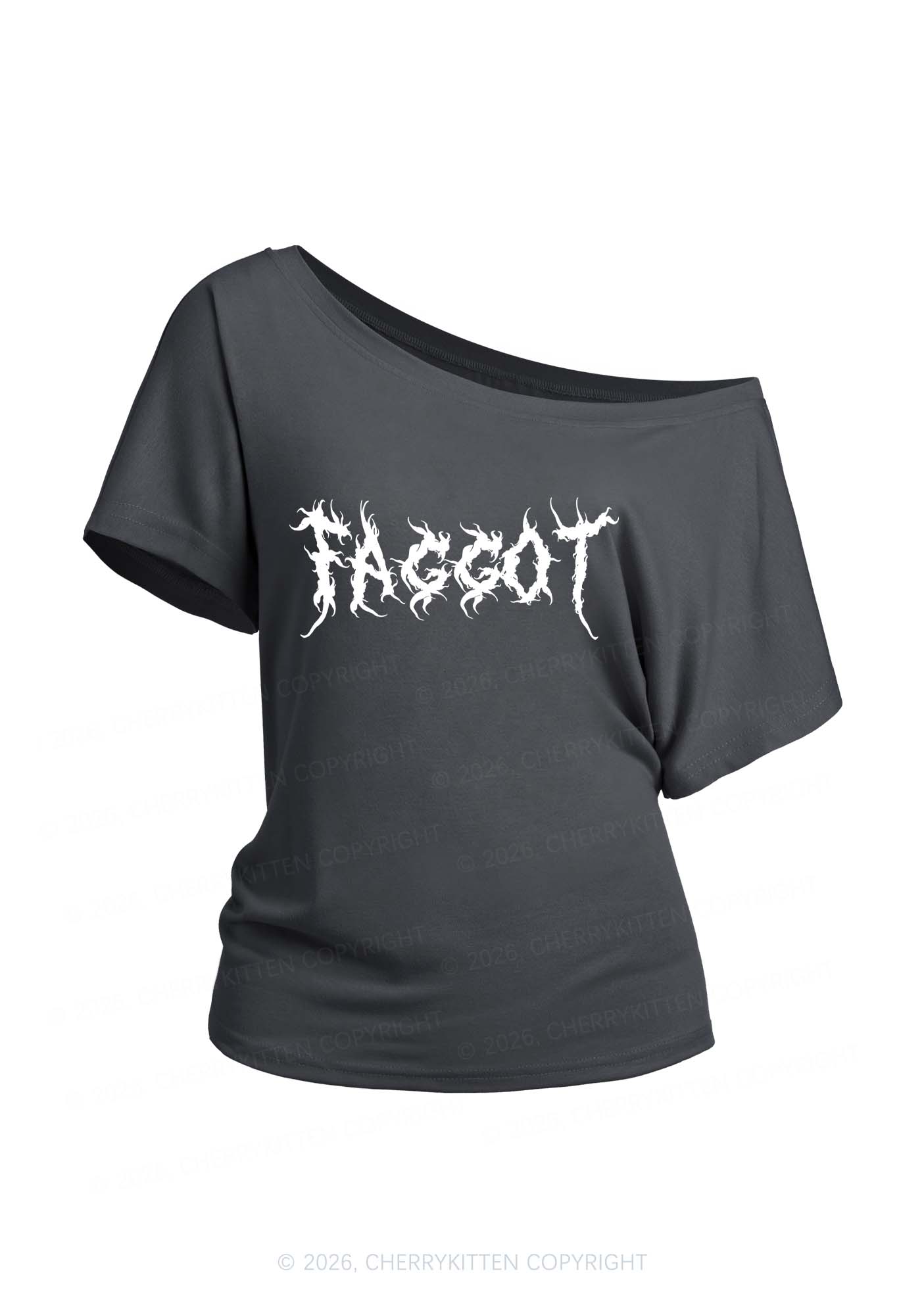 Punk Faggot Pride Y2K Off Shoulder Tee Cherrykitten