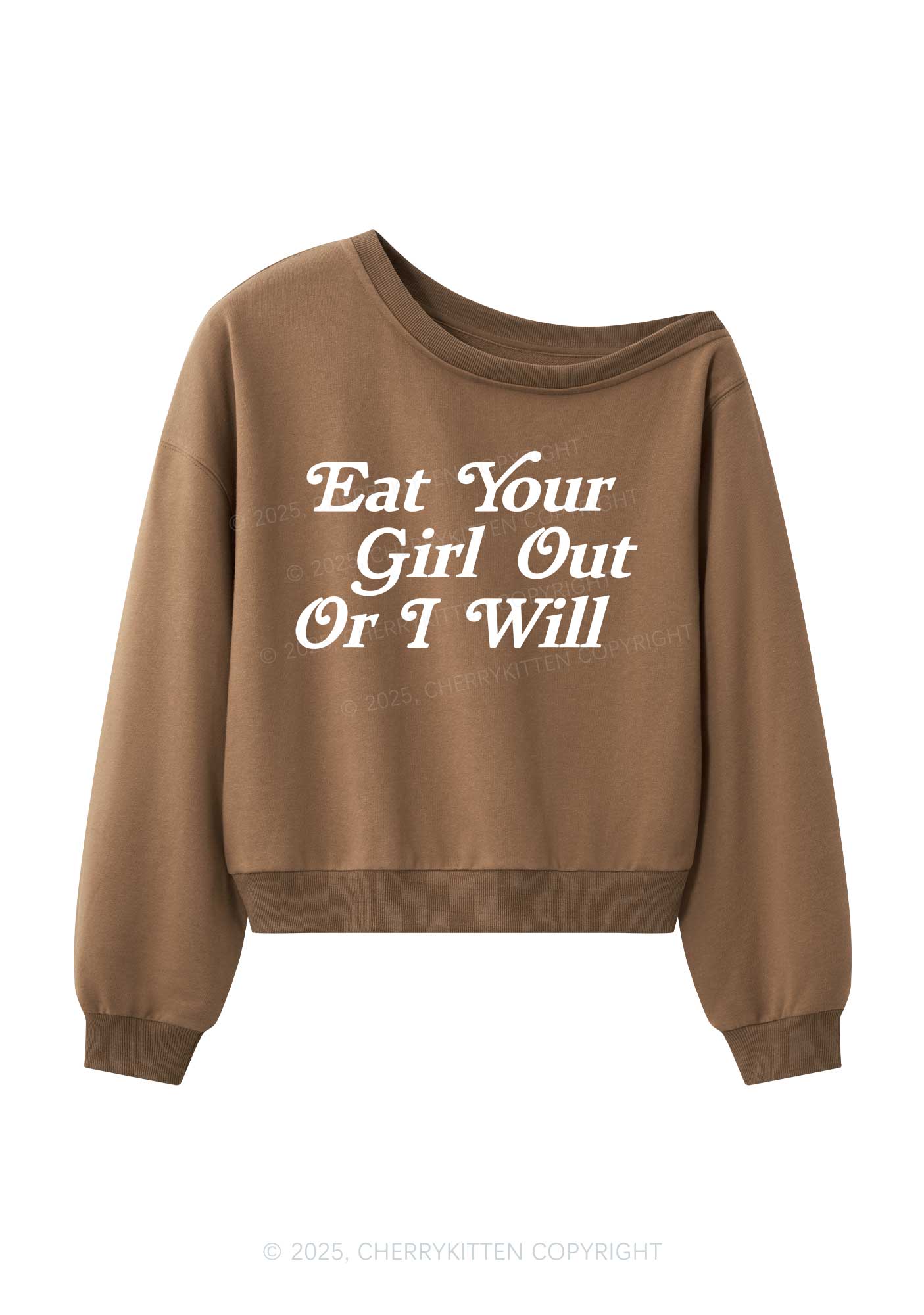 Eat Your Girl Out Y2K Off Shoulder Sweatshirts Cherrykitten