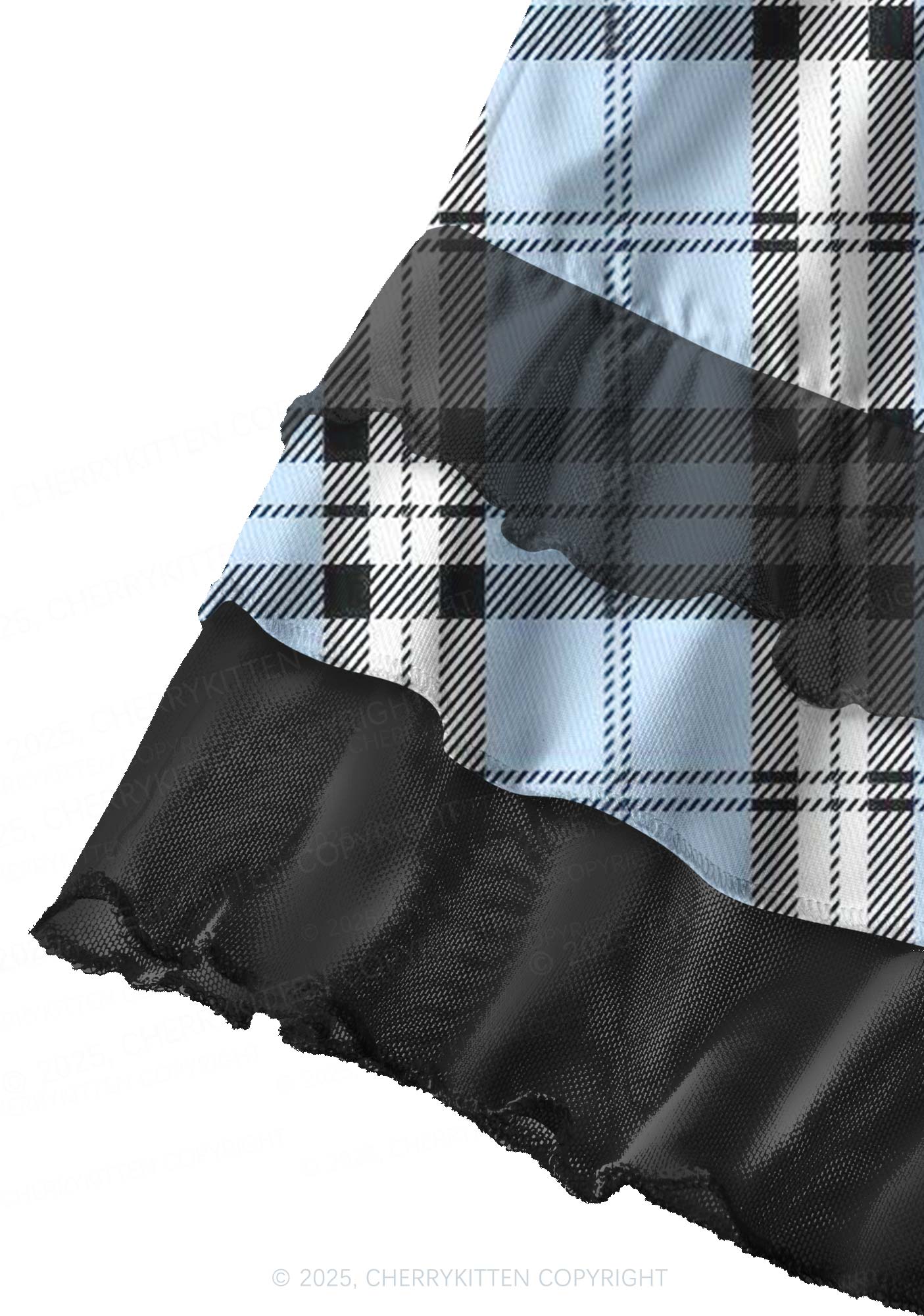 Light Blue Plaid Y2K Print Mini Layered Skirt Cherrykitten