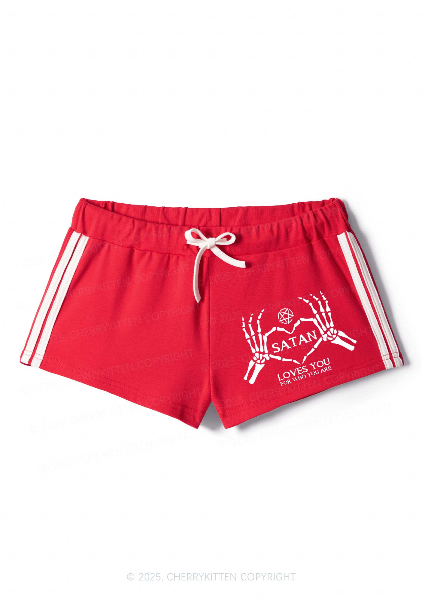 Halloween Satan Loves You Y2K Drawstring Mini Shorts Cherrykitten