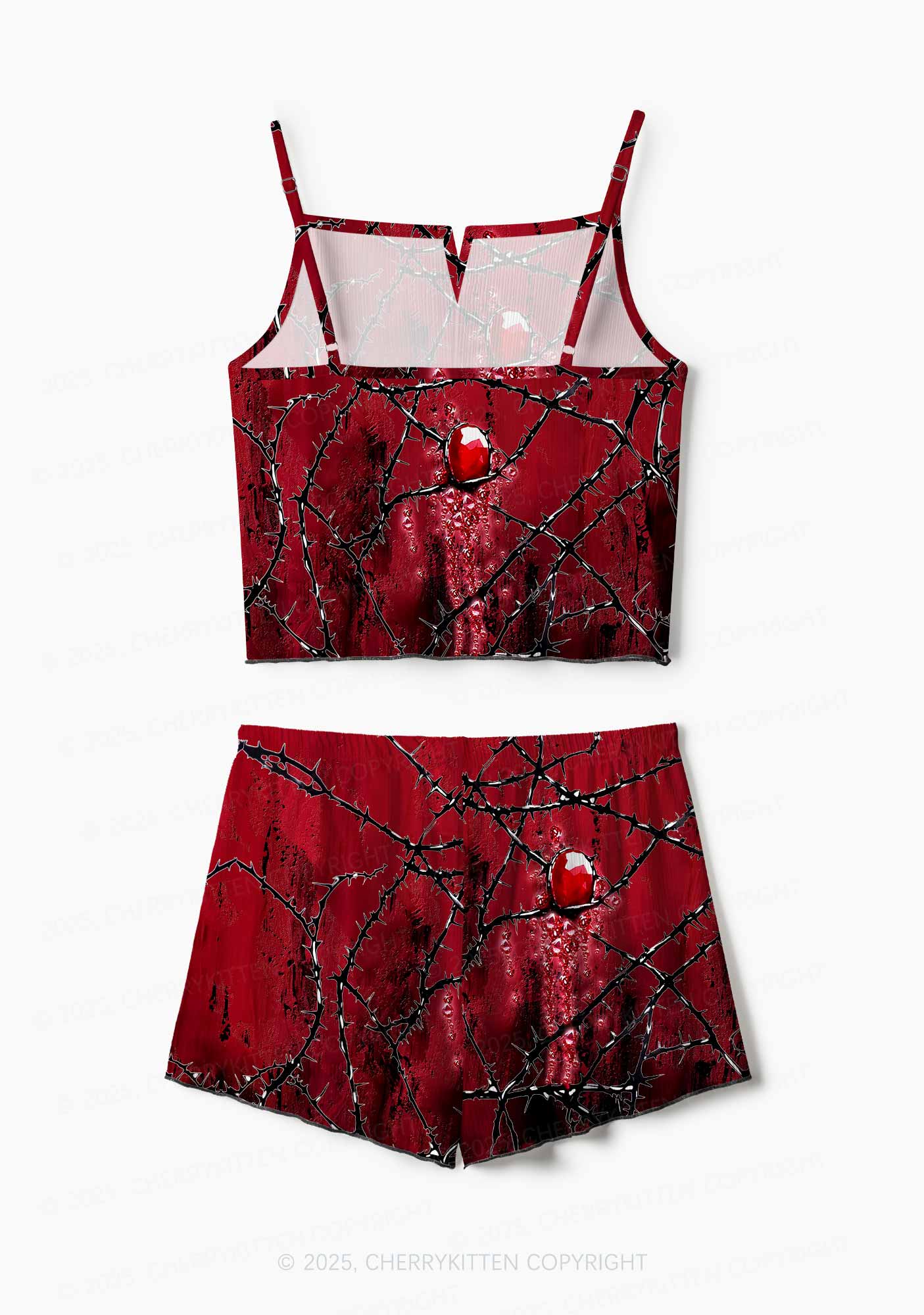Halloween Thorned Ruby Y2K Print Cami Shorts Pajama Set Cherrykitten