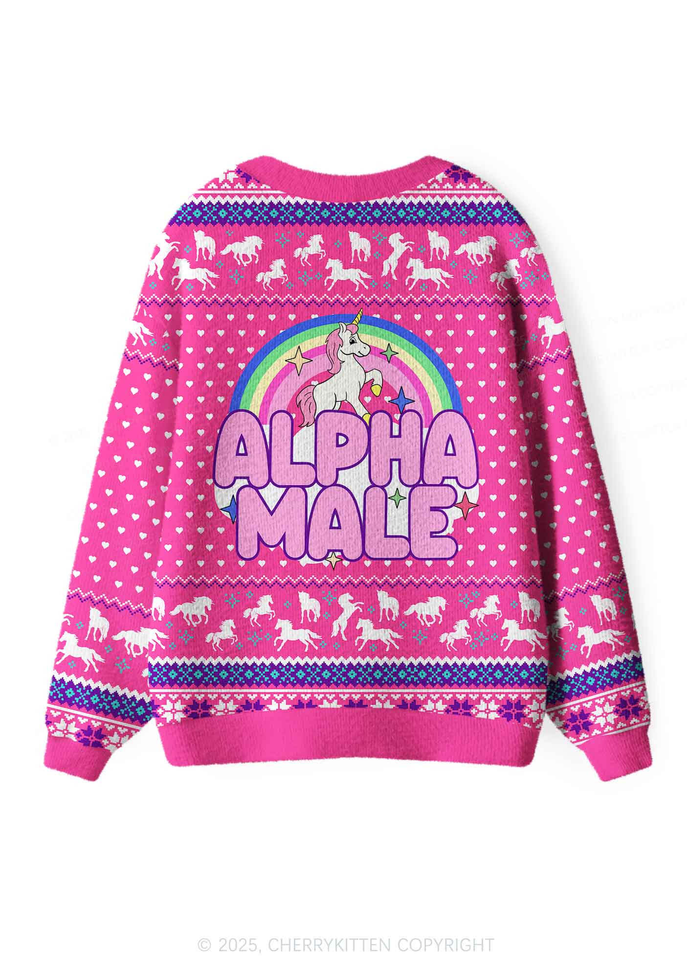 Rainbow Unicorn Alpha Male Y2K Christmas Cardigan Knit Sweatshirt Cherrykitten