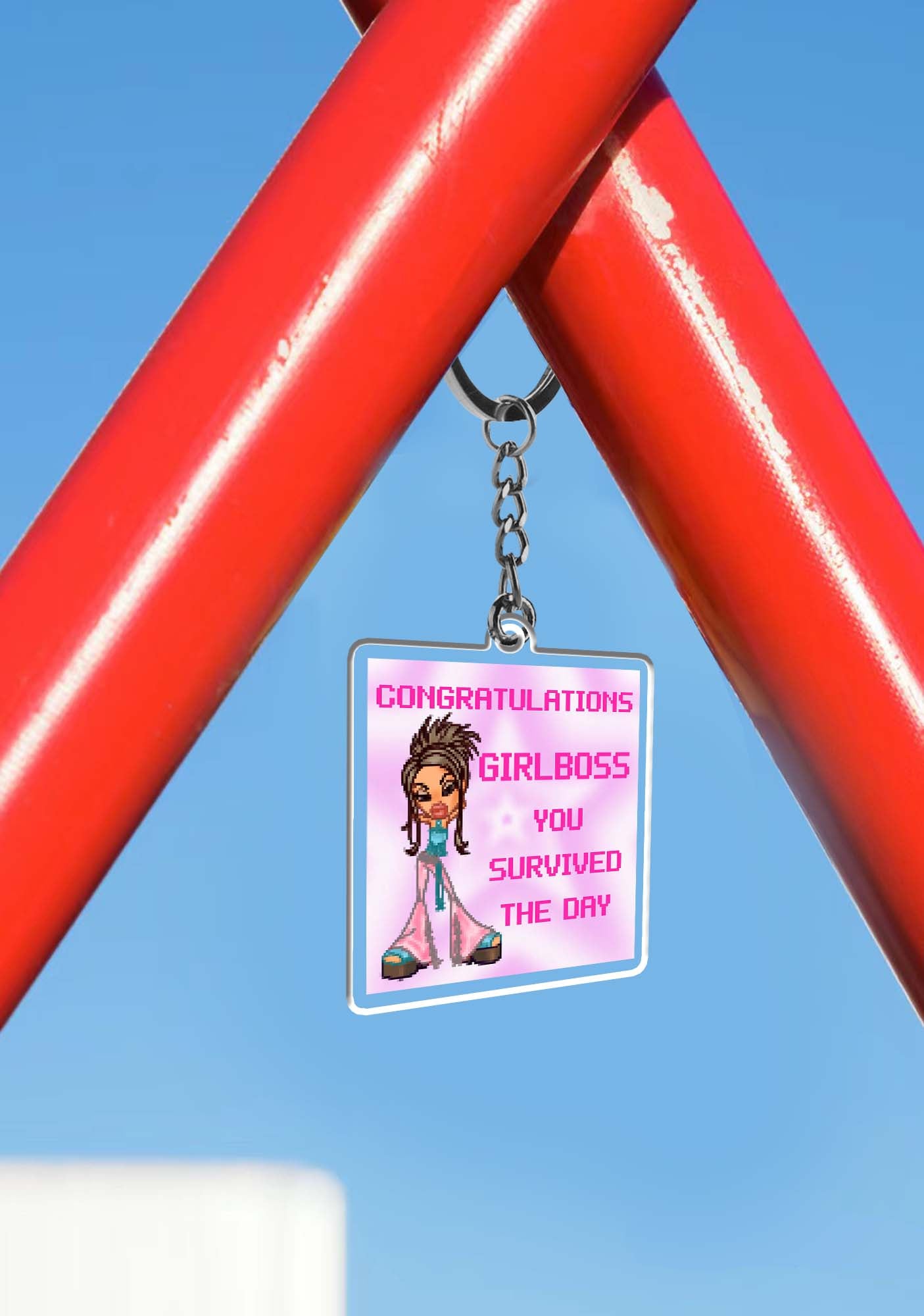 Girlboss Survived The Day 1Pc Y2K Keychain Cherrykitten