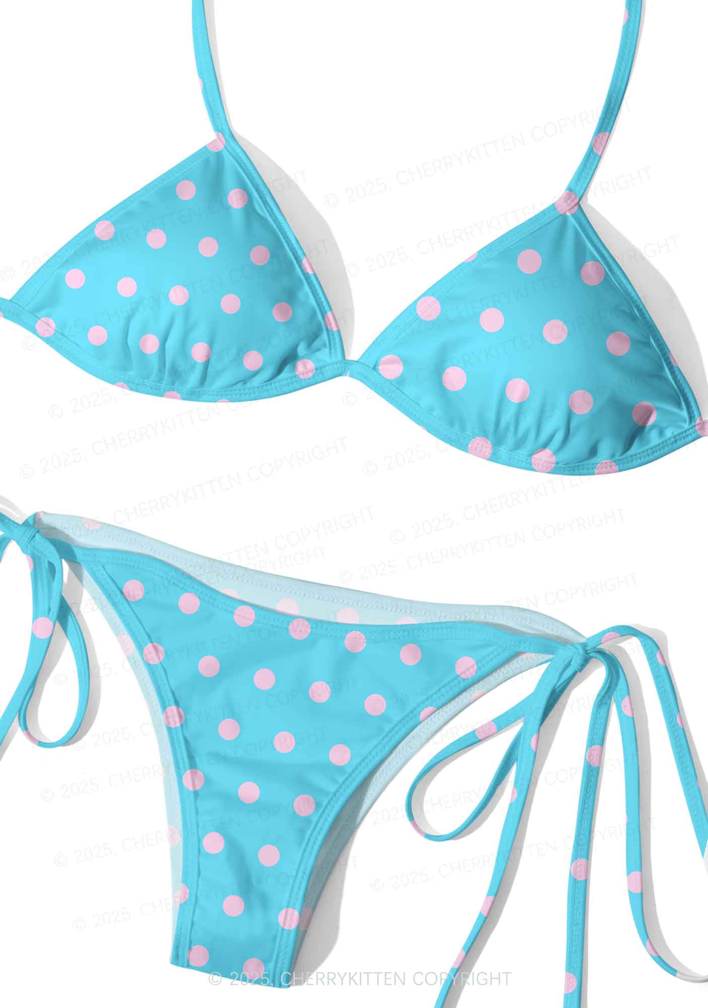 Blue And Pink Dots Y2K Print Bikini Set Cherrykitten