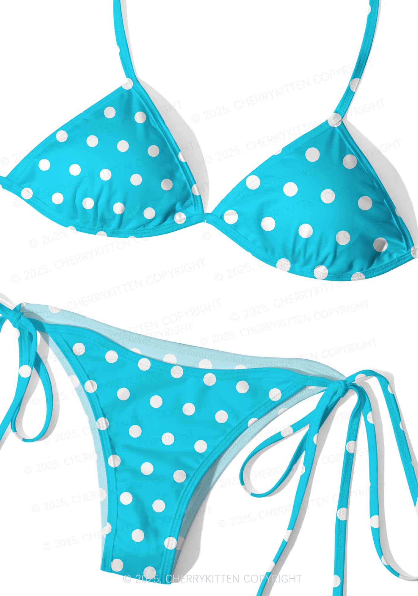 Blue And White Dots Y2K Print Bikini Set Cherrykitten