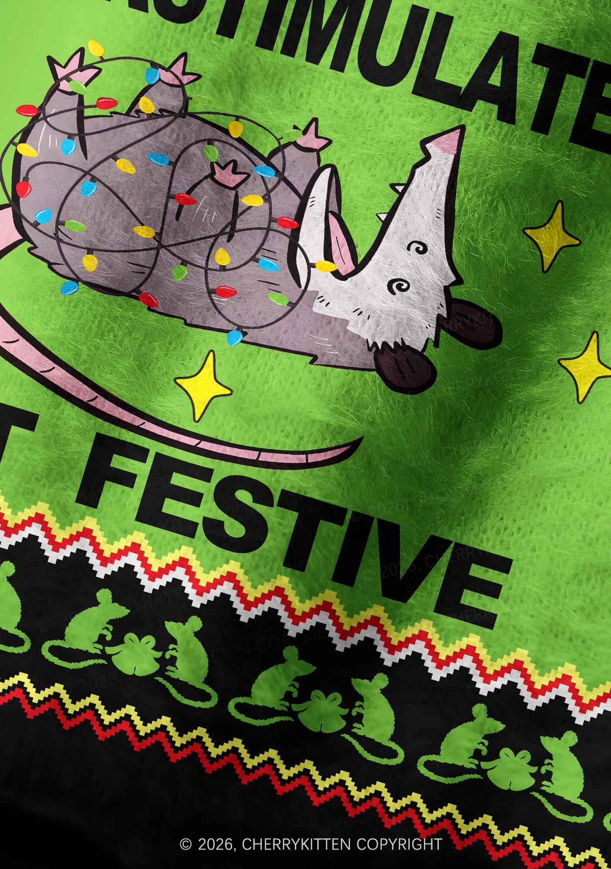 Overstimulated But Festive Y2K Print Knit Beanie Cherrykitten