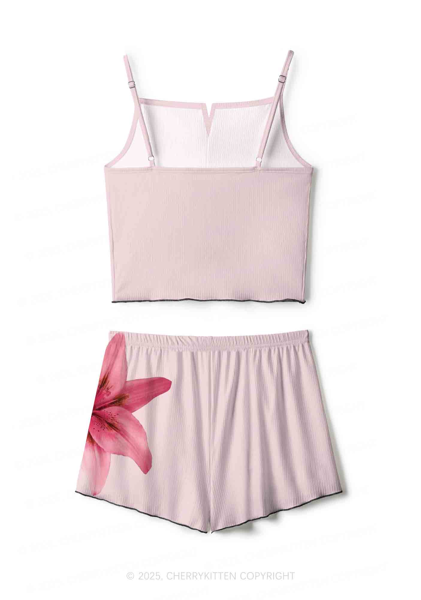 Pink Lily Y2K Print Cami Shorts Pajama Set Cherrykitten