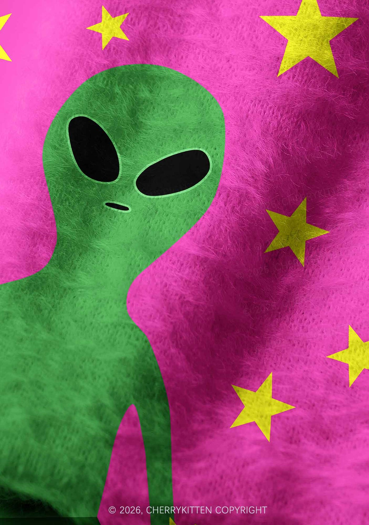 Green Alien On Pink Y2K Print Knit Beanie Cherrykitten