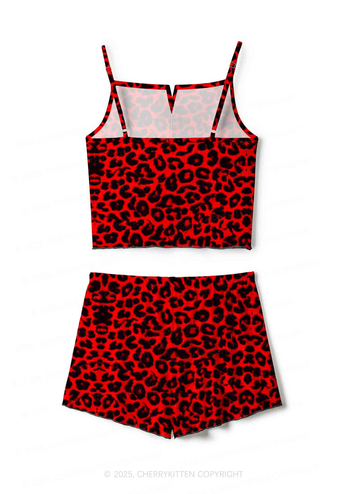 Red Leopard Y2K Print Cami Shorts Pajama Set Cherrykitten