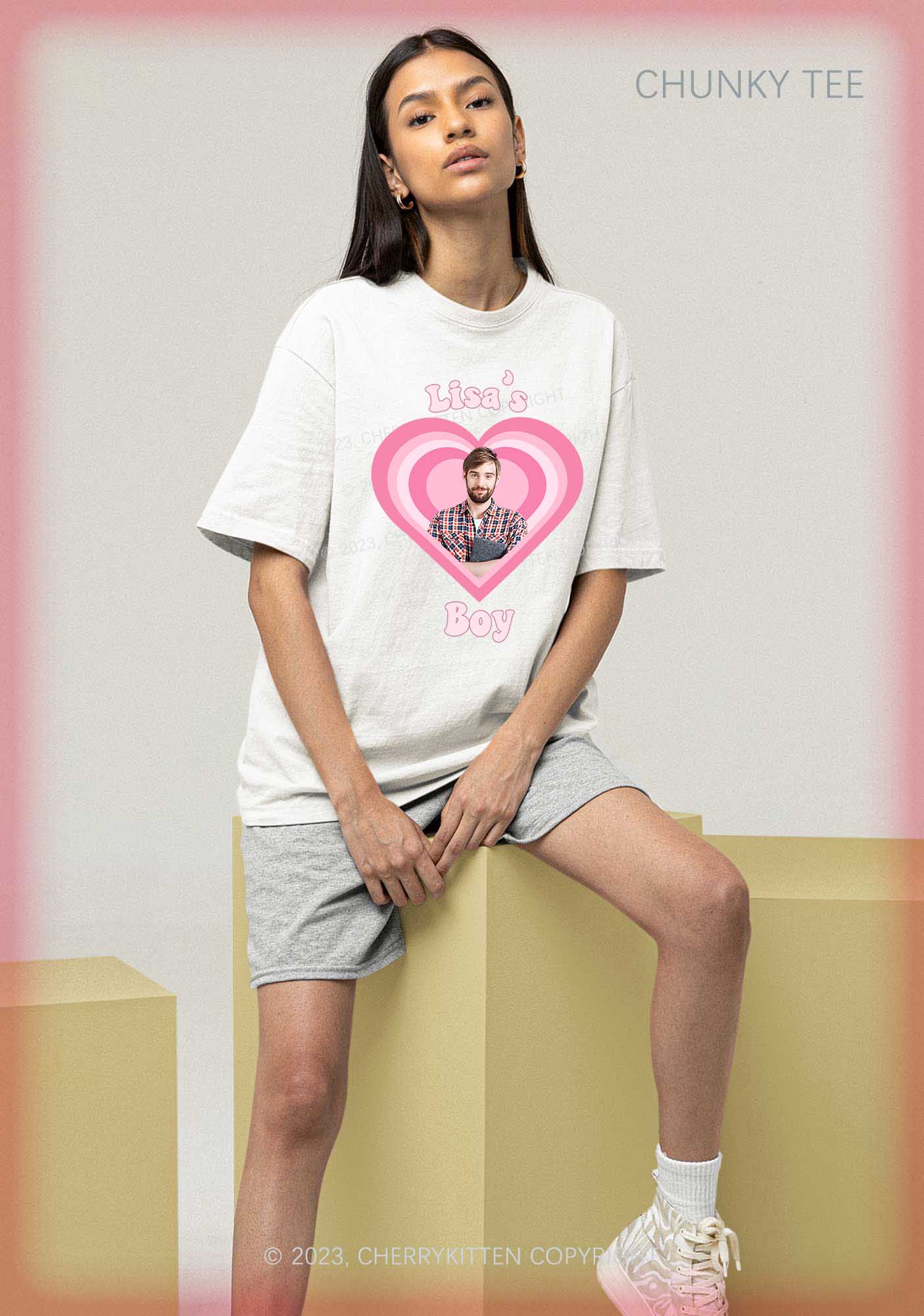 Personalized Text&Photo Heart Y2K Valentine's Day Shirt Cherrykitten