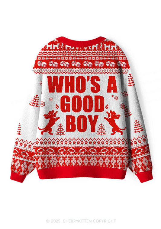 Whos A Good Boy Y2K Christmas Cardigan Knit Sweatshirt Cherrykitten