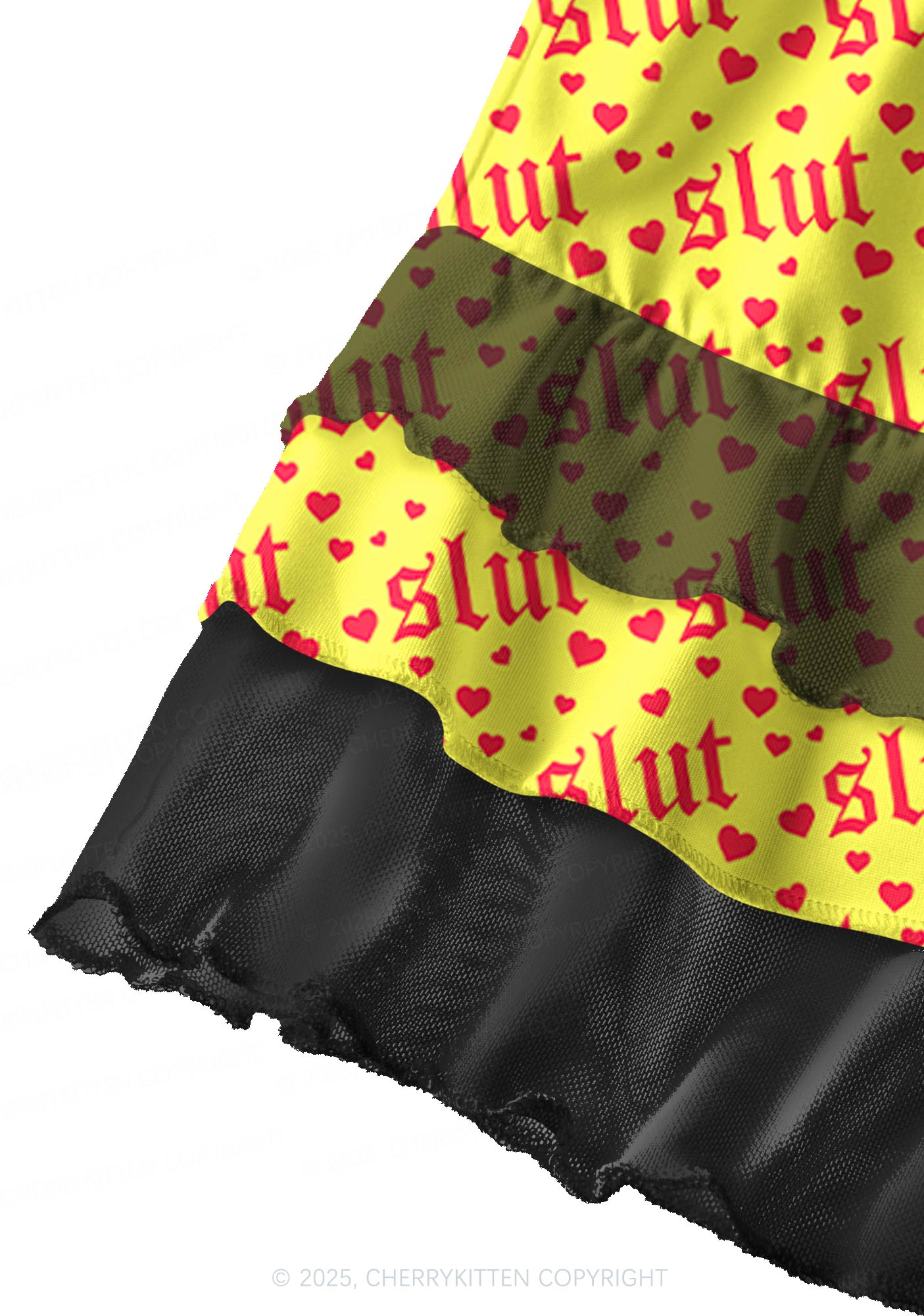Yellow Slxt Y2K Print Mini Layered Skirt Cherrykitten