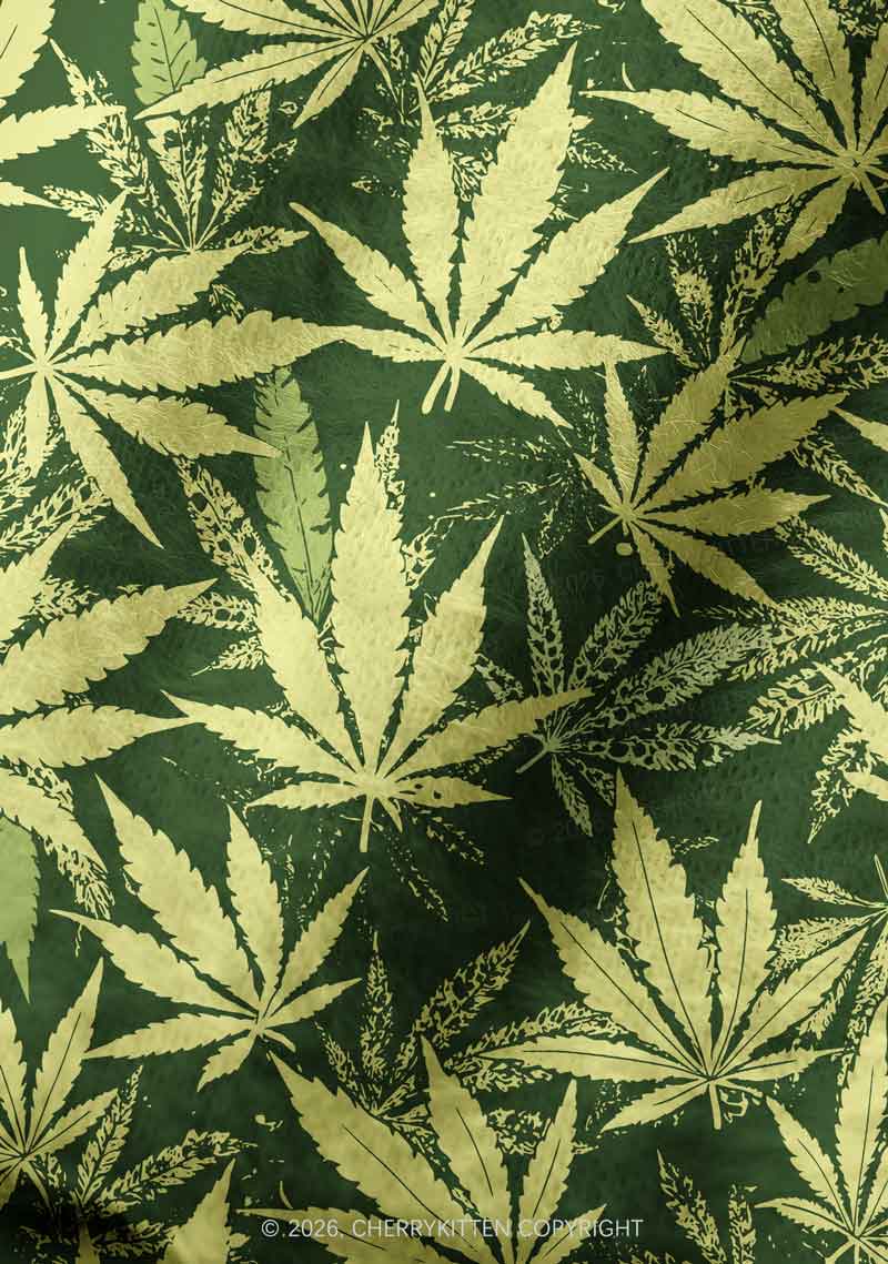 Green Wxxd Leaf Y2K Print Knit Beanie Cherrykitten