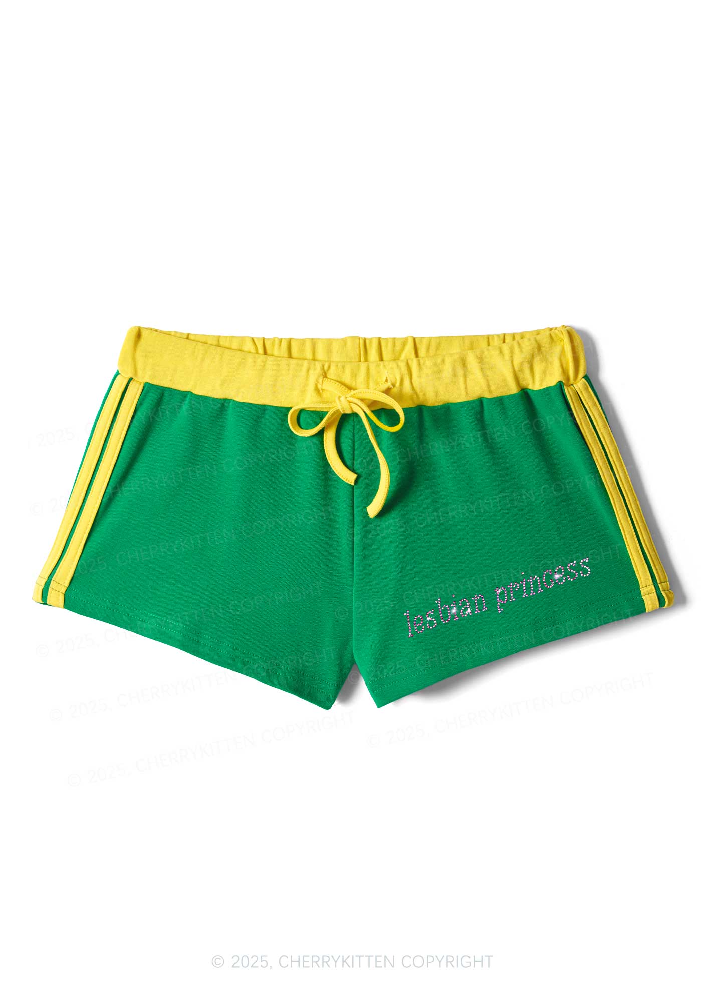 Rhinestone Pink Lesbian Princess Y2K Drawstring Mini Shorts Cherrykitten