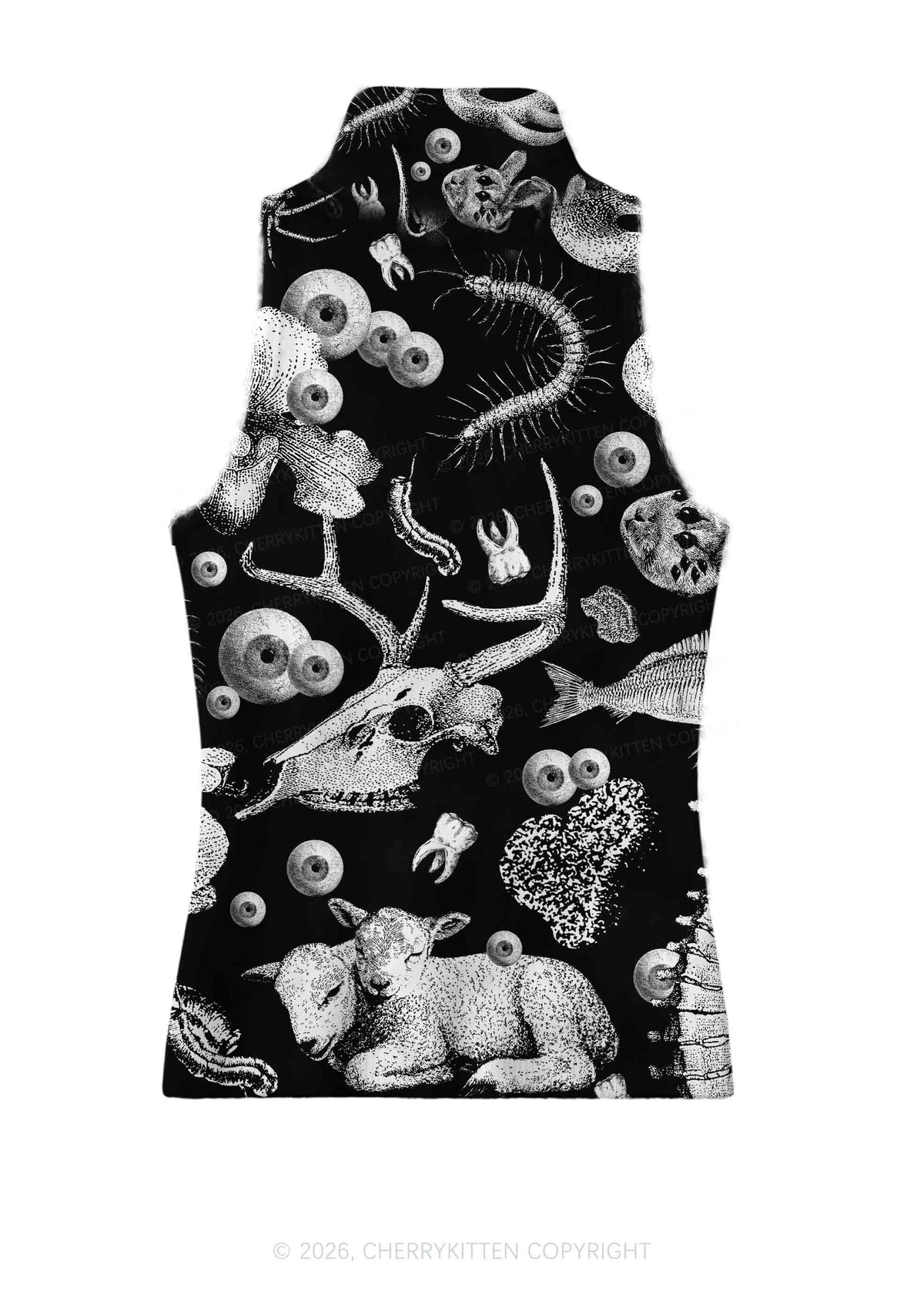 Halloween Dark Sheep Bone Y2K Knit Turtleneck Tank Top Cherrykitten