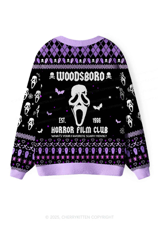 Halloween Horror Film Club Y2K Christmas Cardigan Knit Sweatshirt Cherrykitten