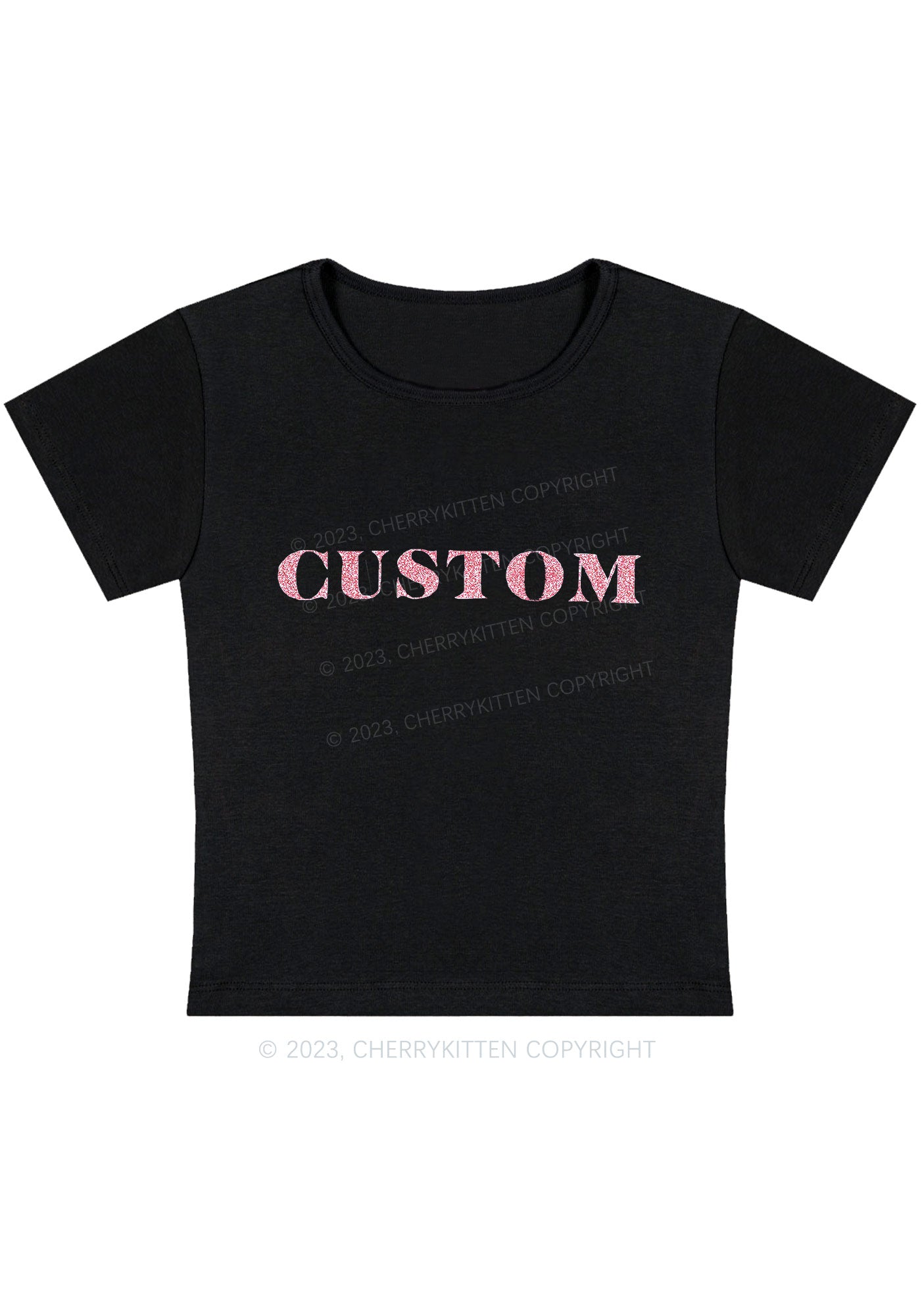 Custom Text Glitter Y2K Baby Tee Cherrykitten