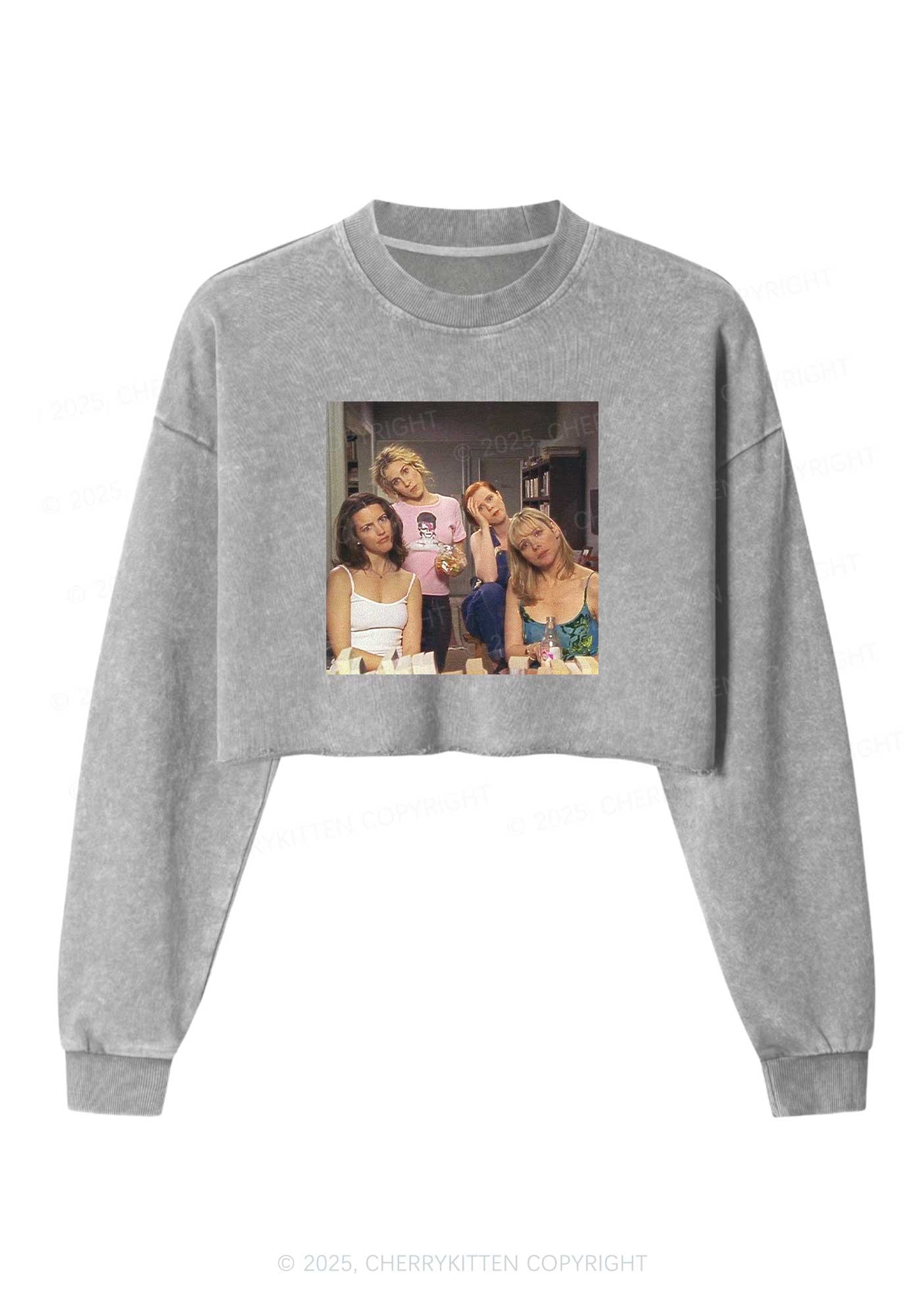 Girl Puzzled Y2K Crop Washed Sweatshirts Cherrykitten