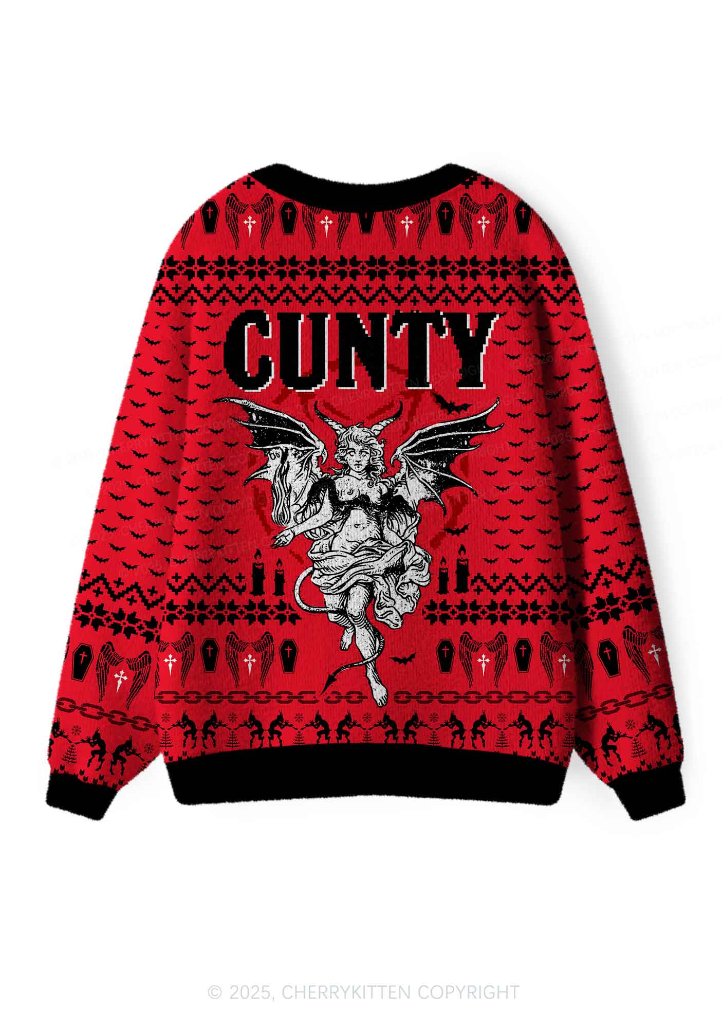 Cunty Satan Y2K Christmas Cardigan Knit Sweatshirt Cherrykitten