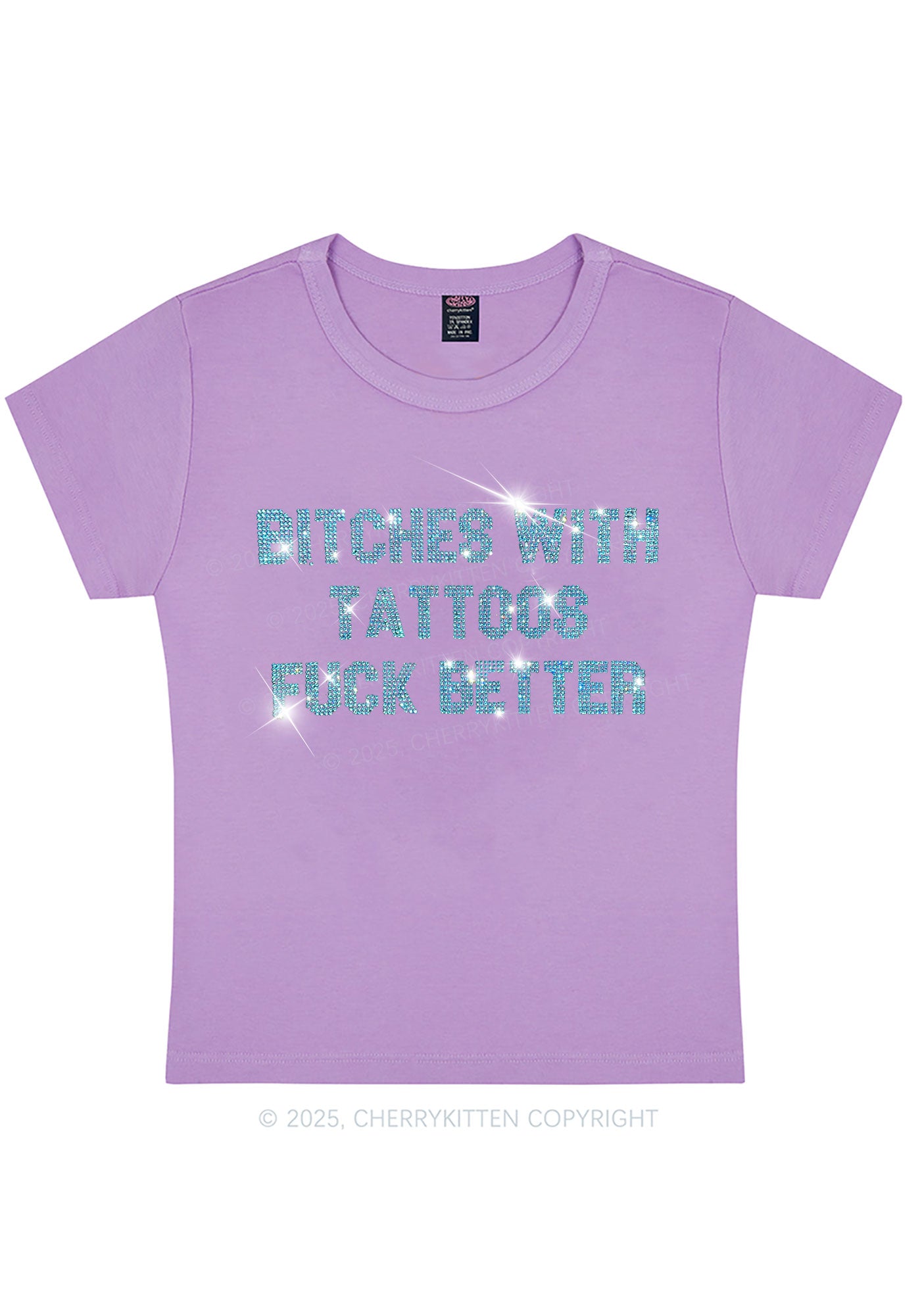 Curvy Rhinestone Bxxches With Tattoos Fxxk Better Y2K Baby Tee Cherrykitten