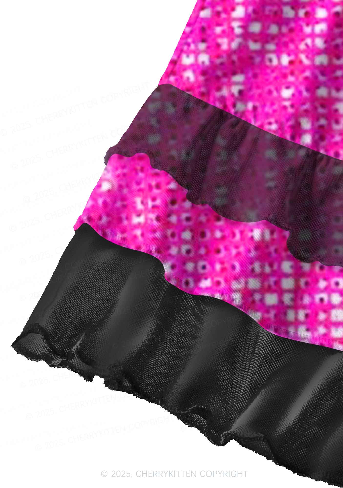 Shiny Pink Y2K Print Mini Layered Skirt Cherrykitten