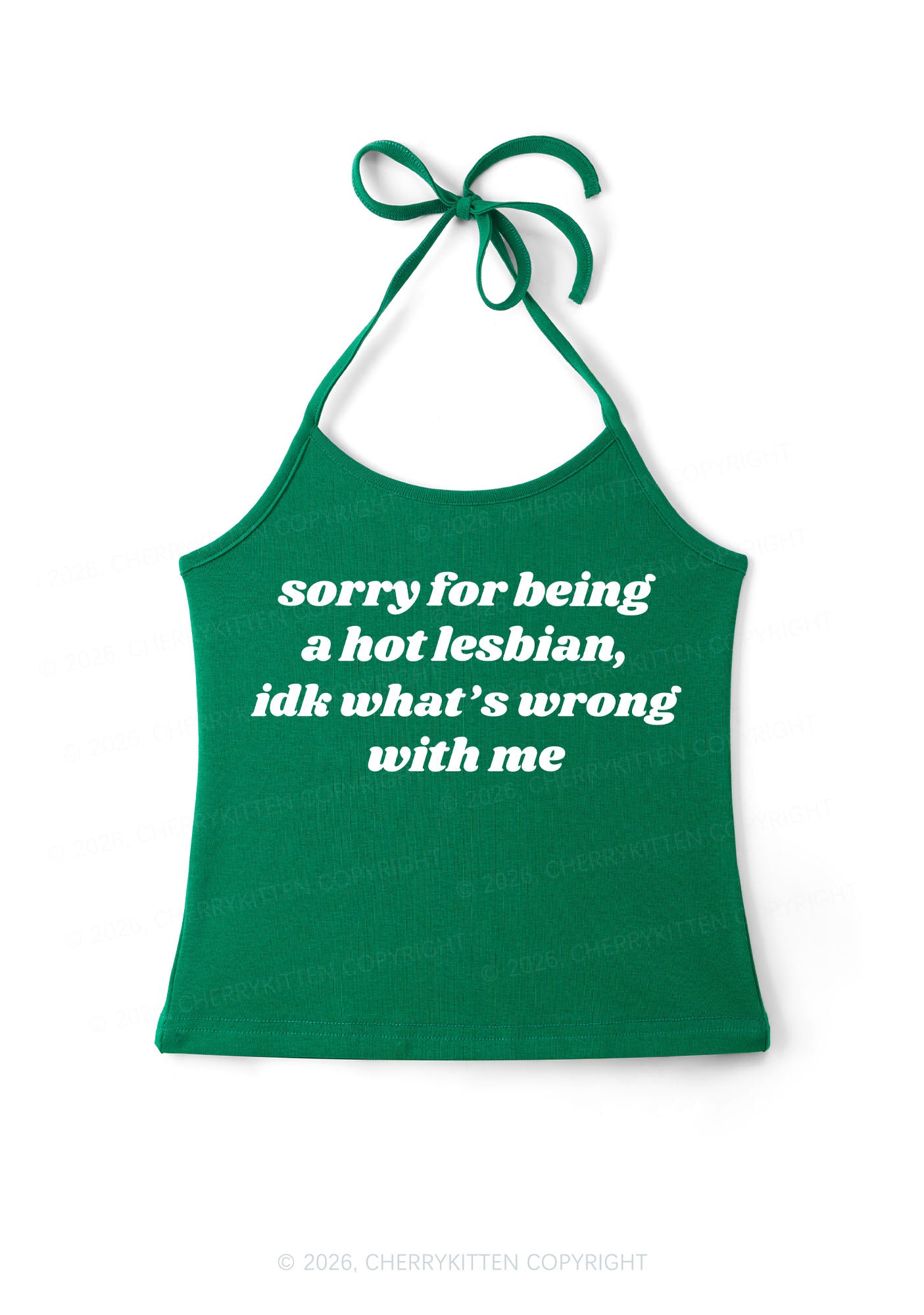 Sorry For Being Hot Lesbian Pride Y2K Halter Neck Cami Cherrykitten