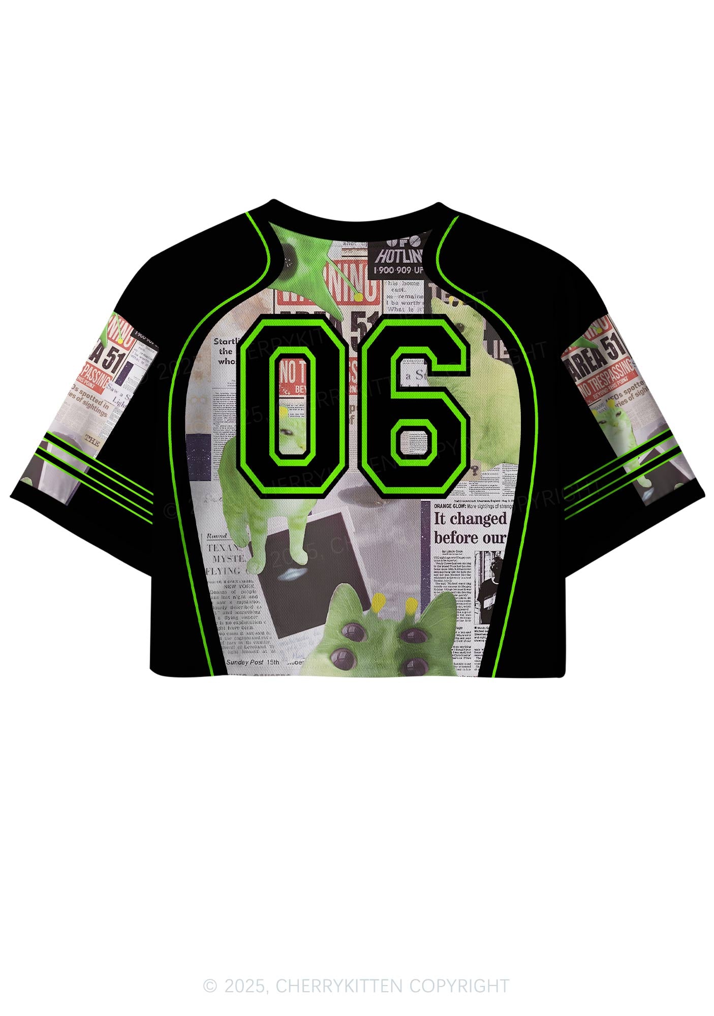 Custom Green Alien Kitten Y2K Crop Sport Jersey Shirts Cherrykitten