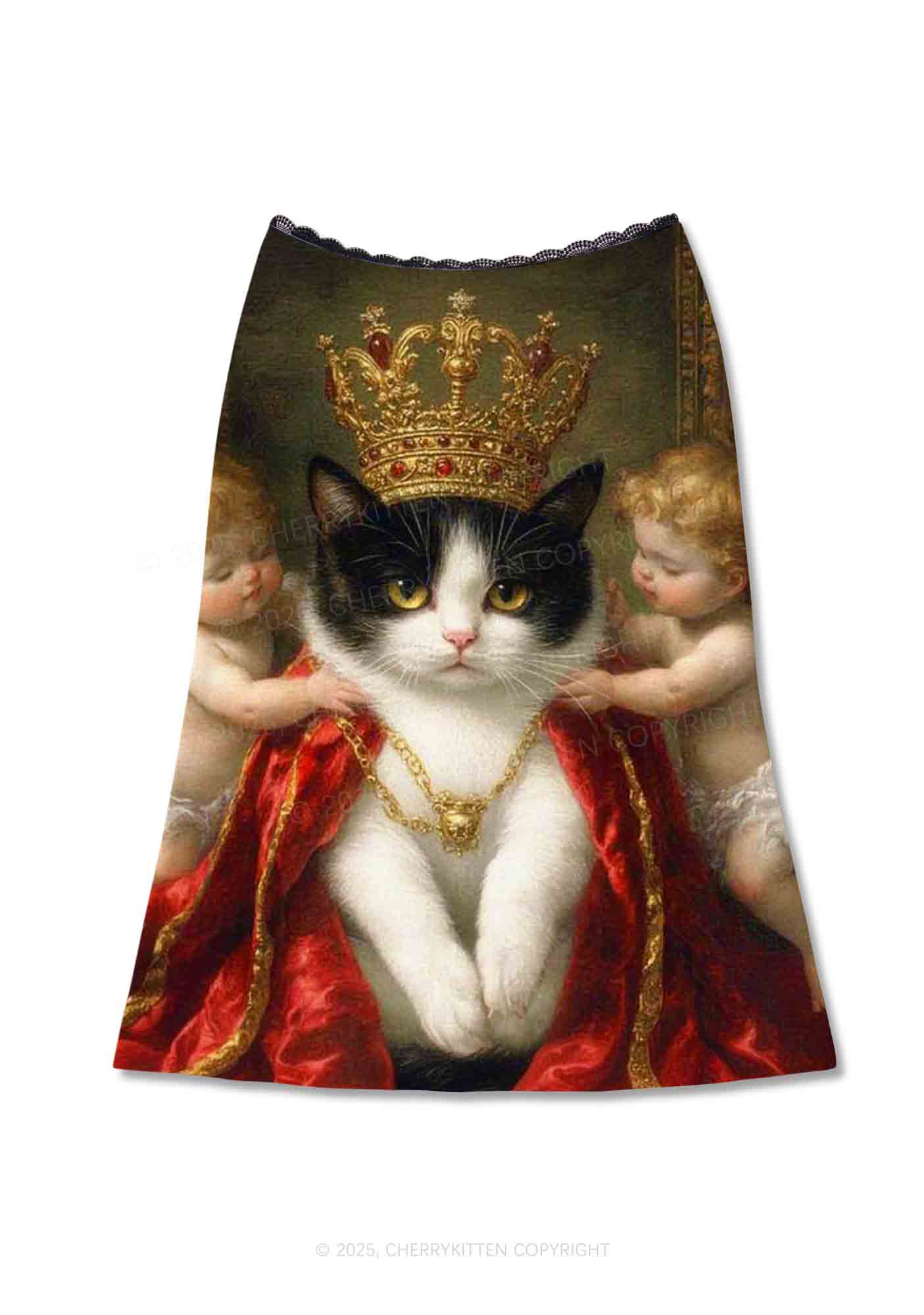 The Cat King And Angels Y2K Print Midi Skirt Cherrykitten